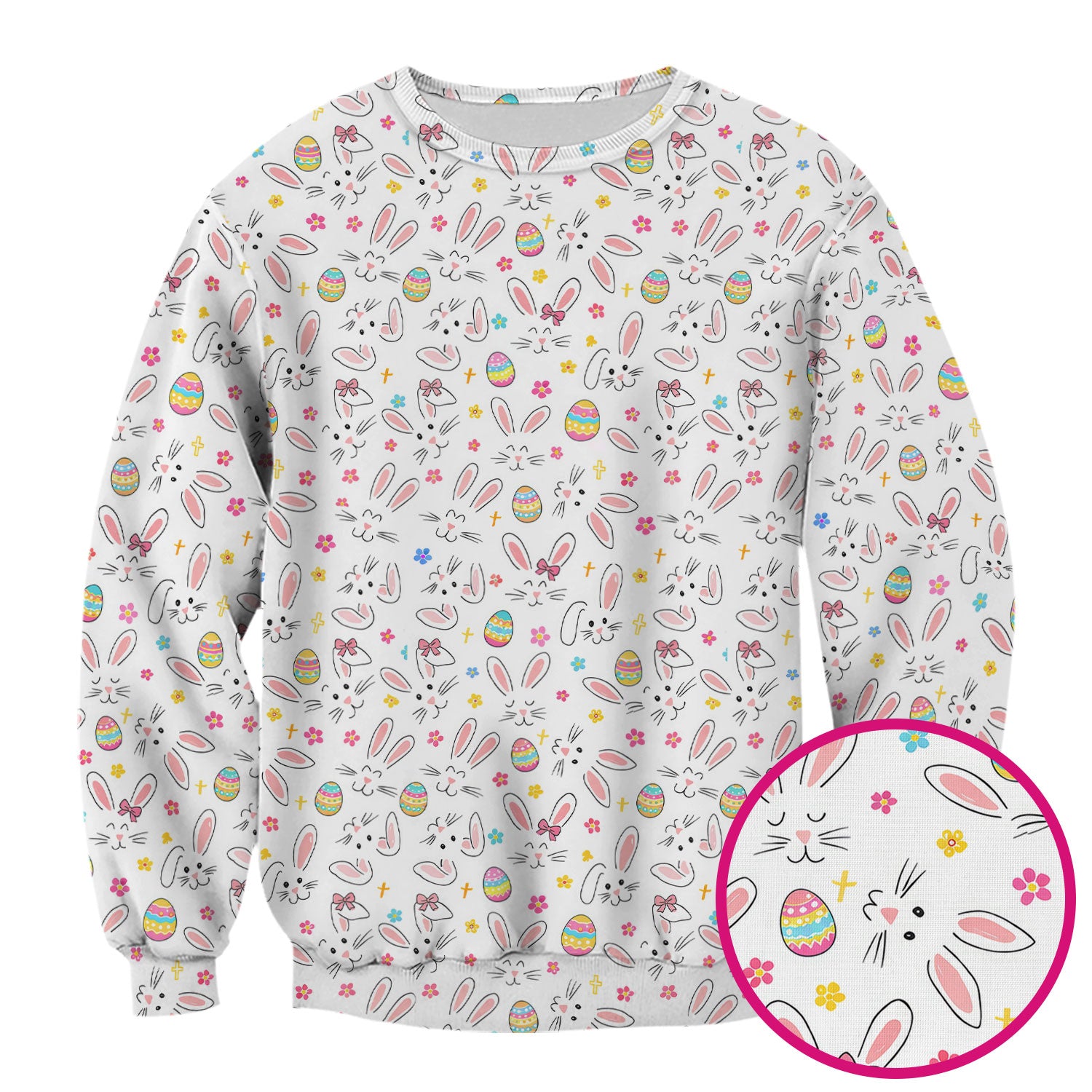 Easter Bunny Faces And Pastel Egg Print Scrub Top, Comfortable Scrubs for Nurses