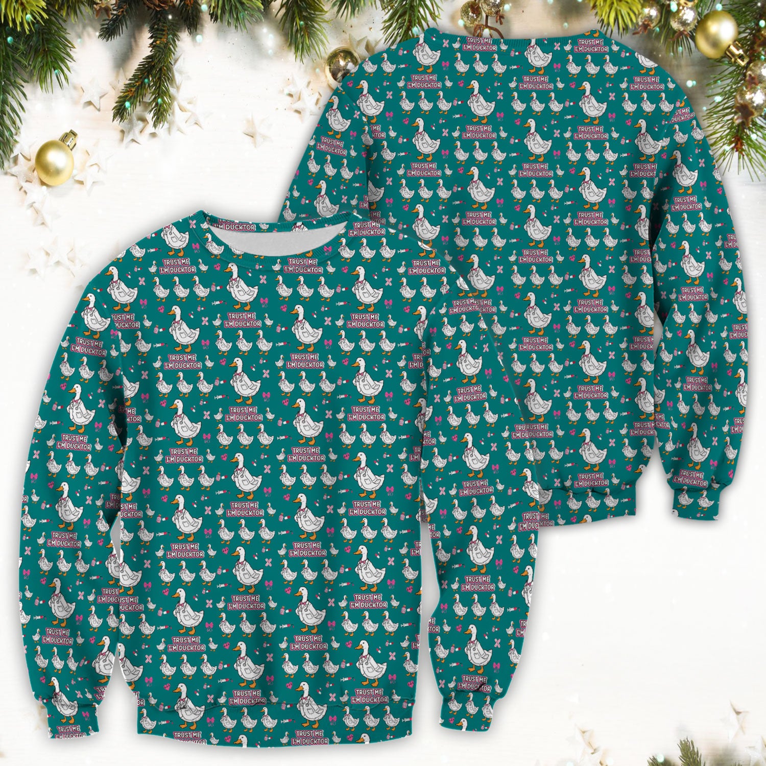 Trust Me I'm Ducktor Scrub Top, Funny Duck Pattern Scrub Shirt, Breathable Fabrics Nursing Uniform For Women