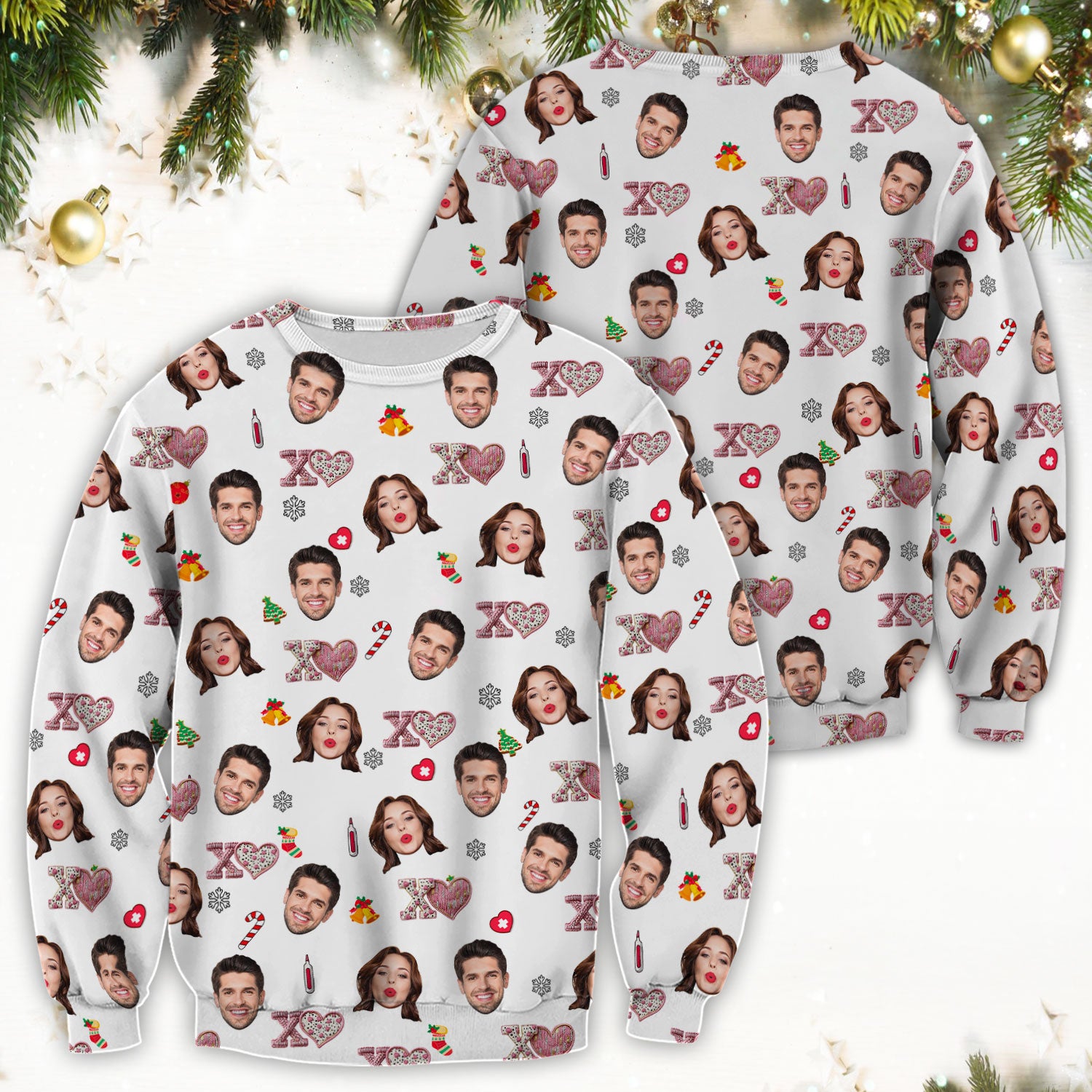 Custom Face Pattern XOXO Scrub Shirt, Personalized Photo Scrub Top, Breathable Fabrics Nursing Uniform