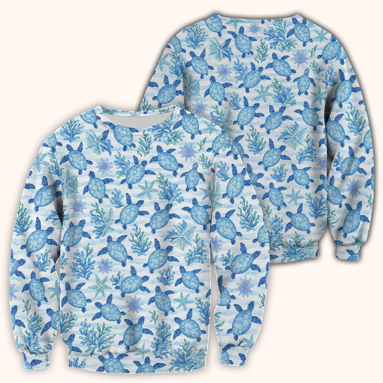 Cute Coastal Sea Turtle Coral Pattern Scrub Top, Comfortable Scrubs for Nurses
