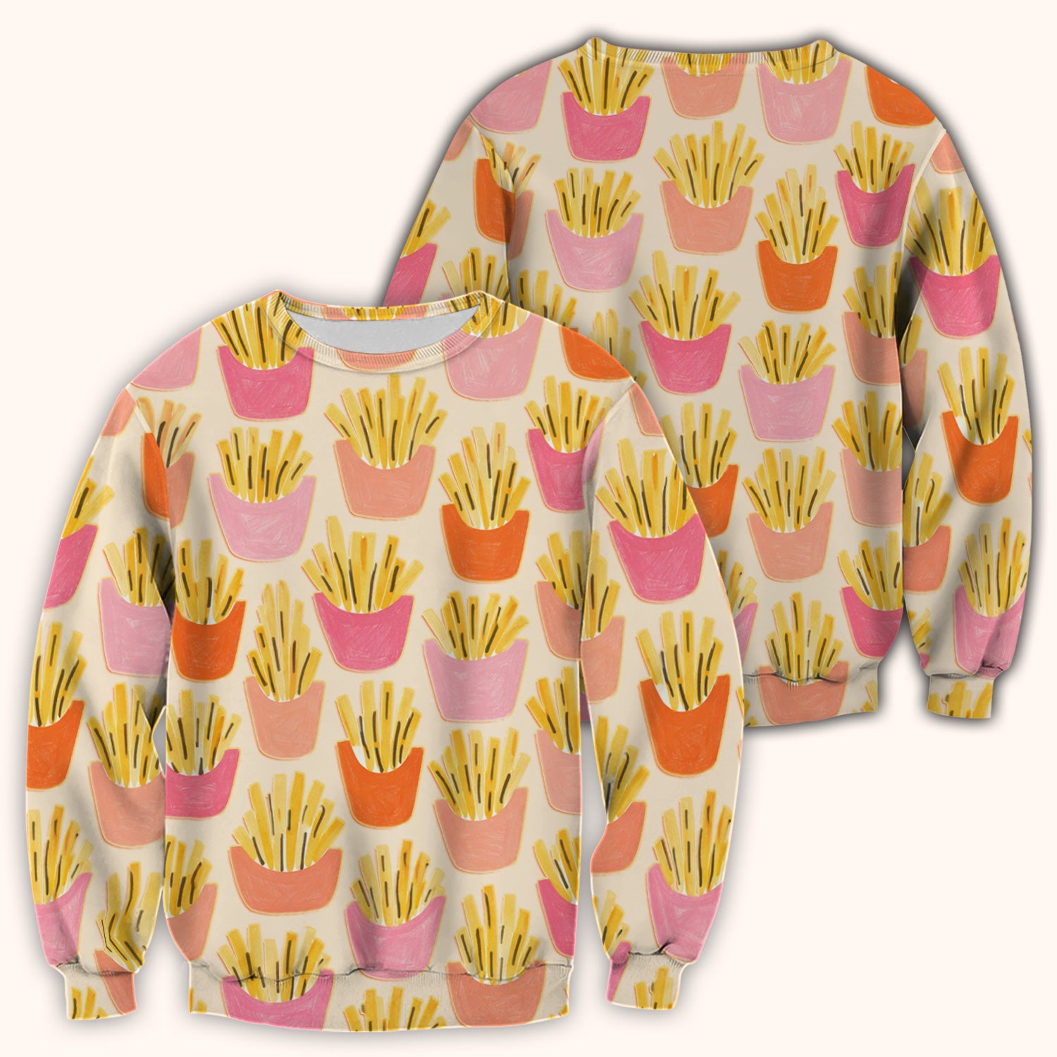 Funny French Fries Snack Food Pattern Scrub Top, Comfortable Scrubs for Nurses