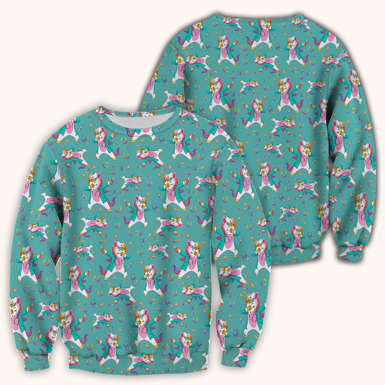Cute Unicorn Nurse Dance Pattern Scrub Top, Breathable Fabrics Nursing Uniform