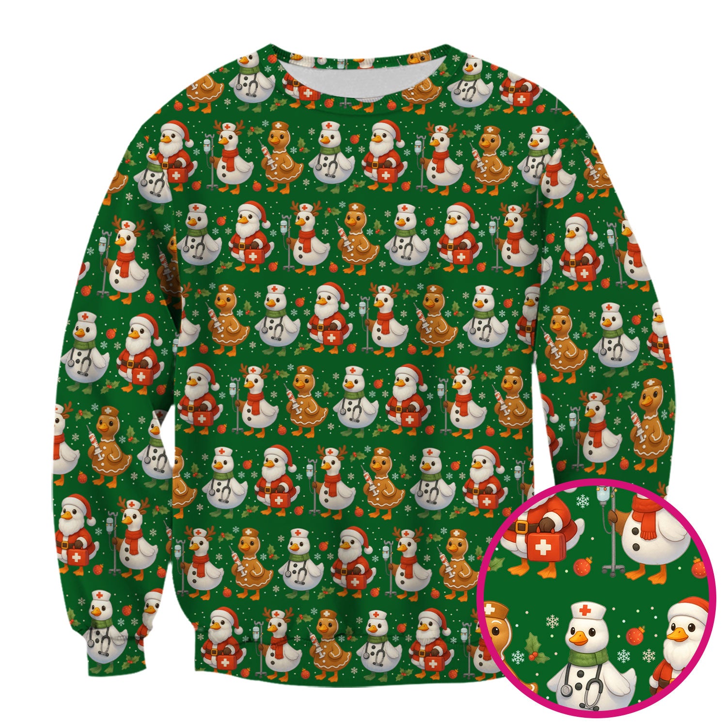 Christmas Goose Scrubs for Women - Funny Holiday Goose Pattern Medical Scrub Top - Festive Christmas Scrubs with Cute Nurse Design