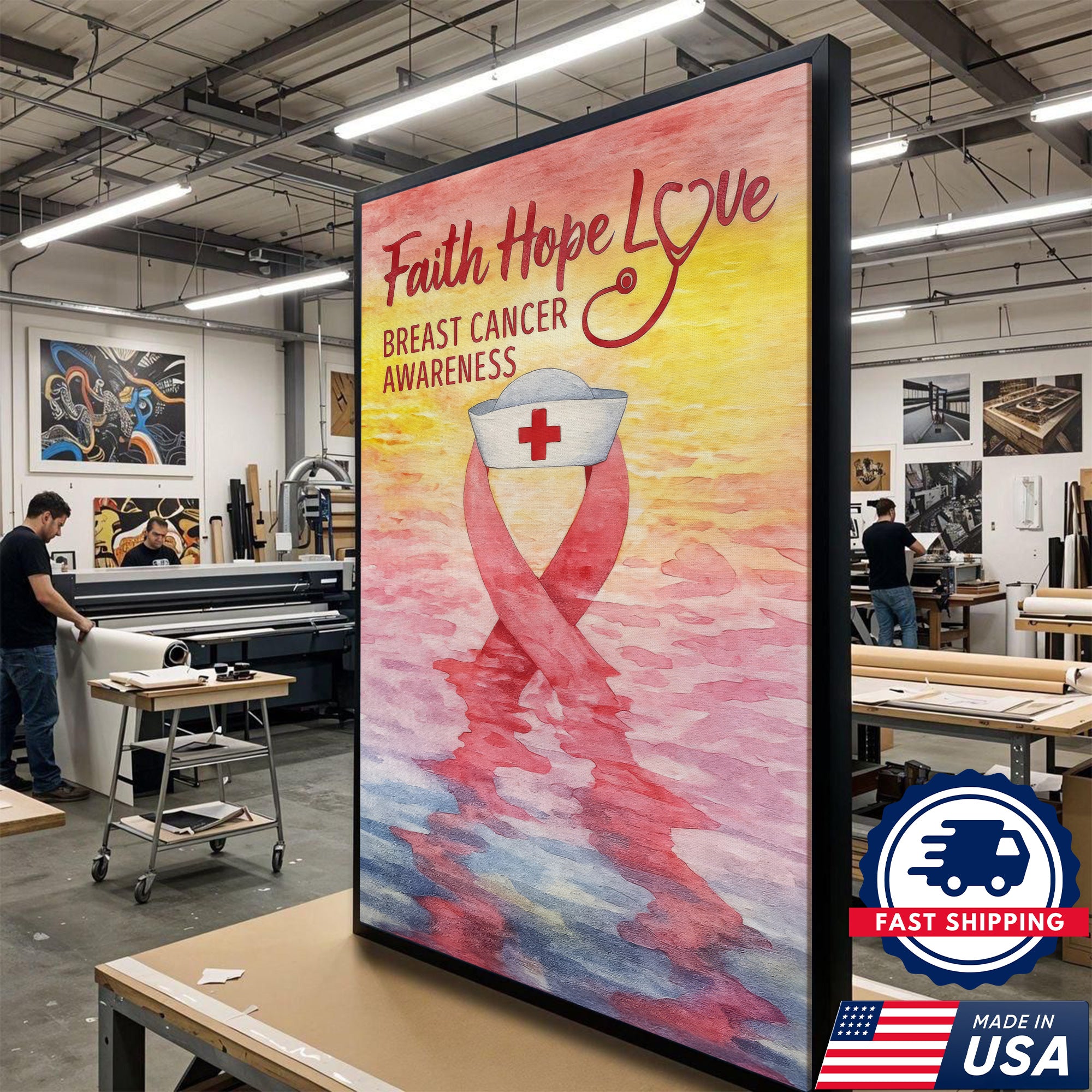 Faith Hope Love Breast Cancer Awareness Canvas, Inspirational Nurse Gift Home Decor, RN LPN CNA Gift