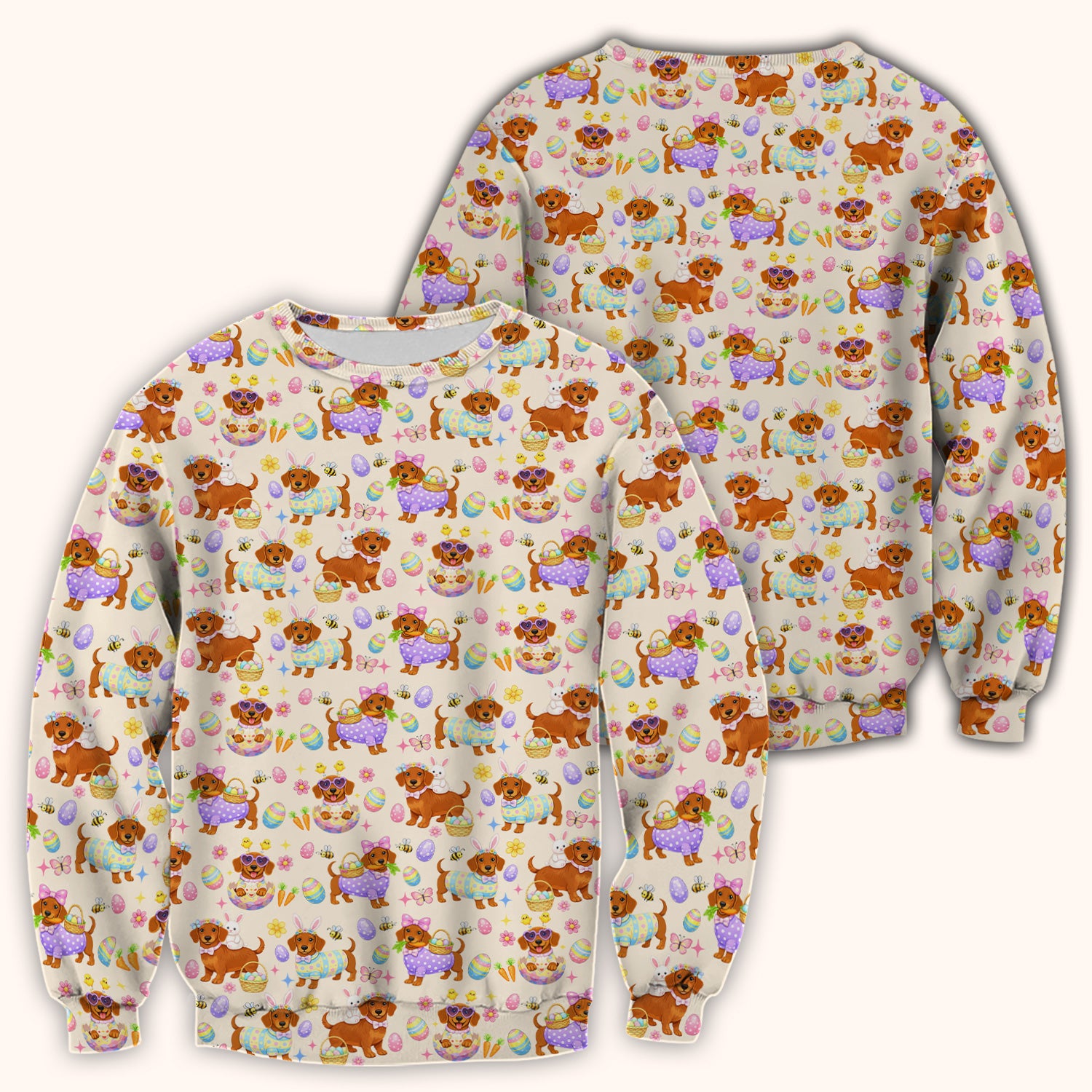 Cute Easter Dachshund Dog Pattern Scrub Top, Breathable Healthcare Uniform Top