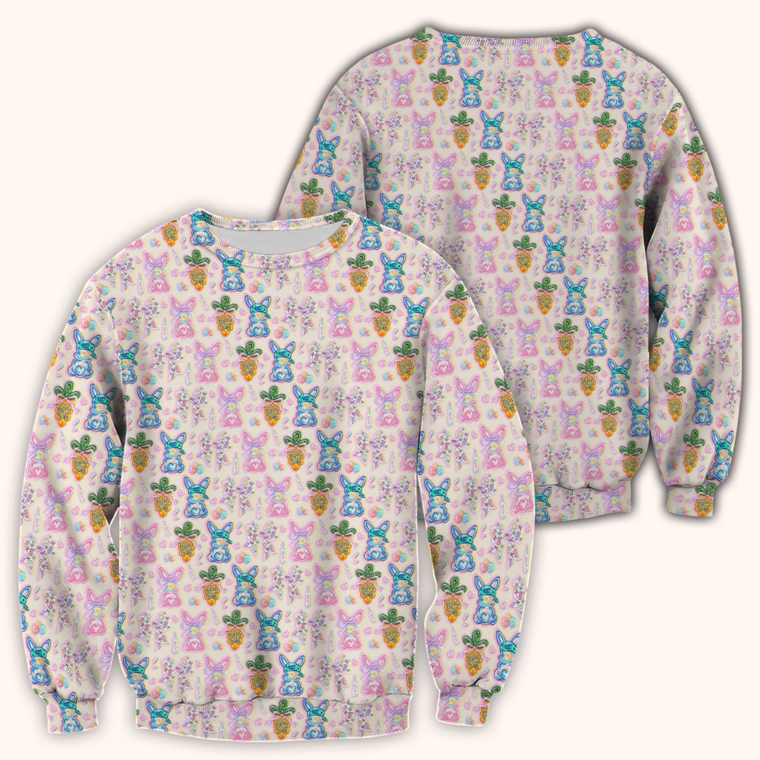 Easter Bunny Carrot Bow Floral Print Scrub Top, Comfortable Scrubs for Nurses