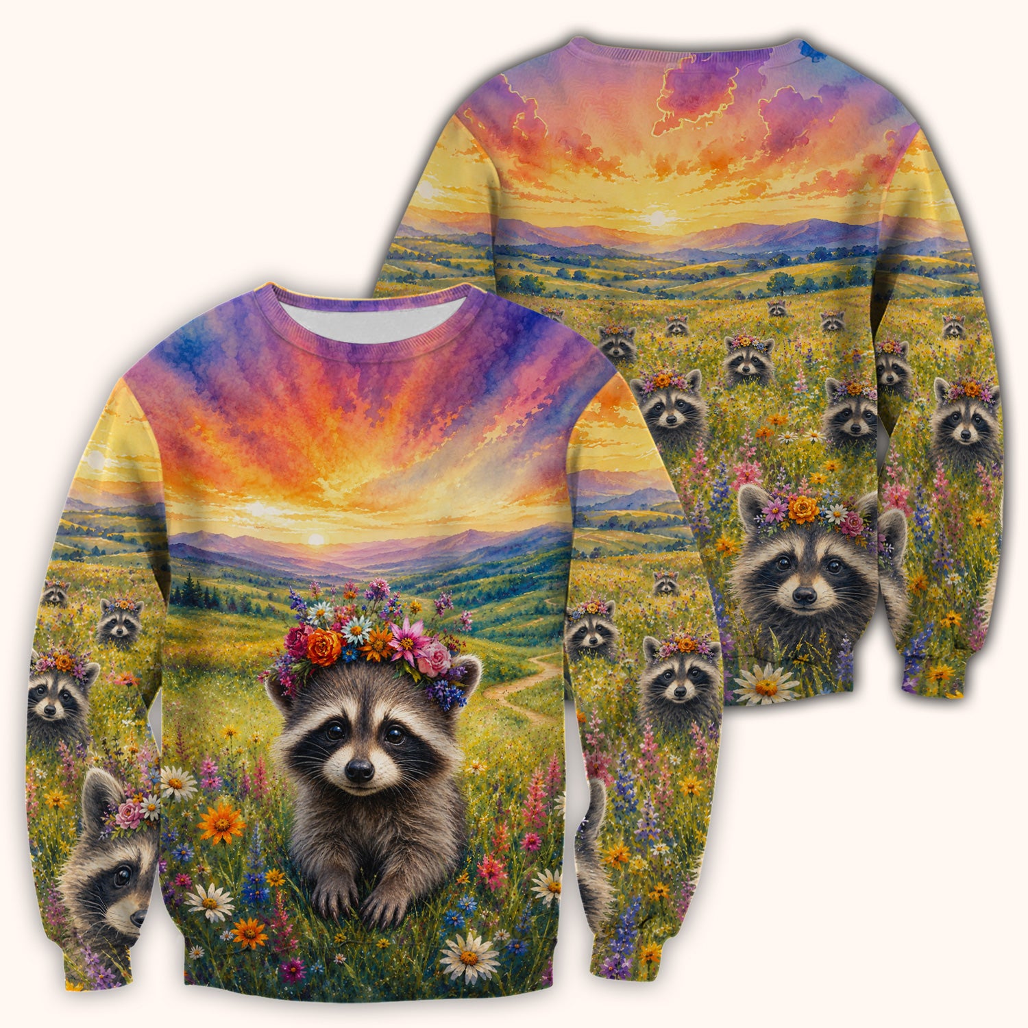 Floral Raccoon Meadow Veterinary Nurse Pattern Scrub Top, Comfortable Scrubs for Nurses