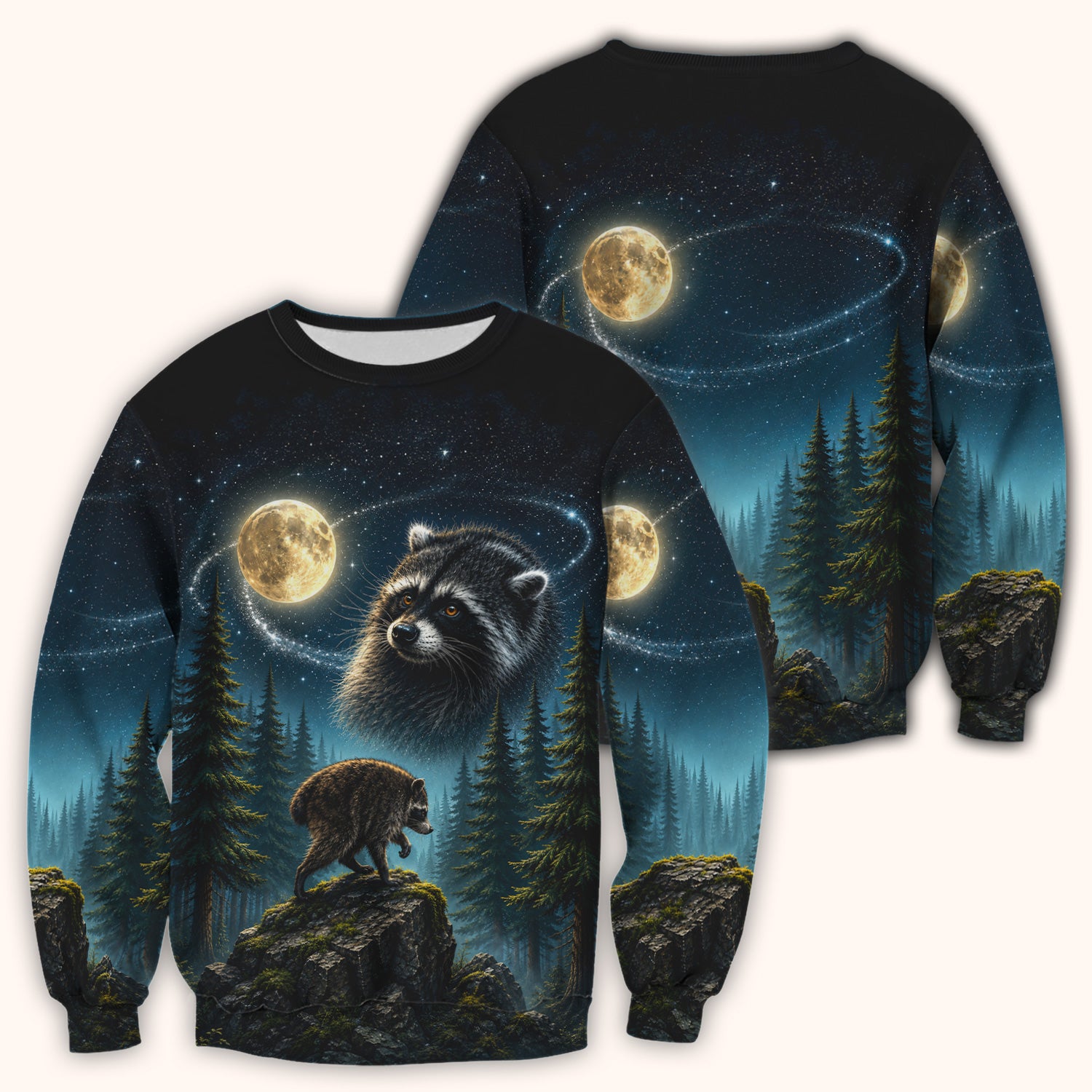 Raccoon On A Moonlit Branch Print Scrub Top, Comfortable Scrubs for Nurses