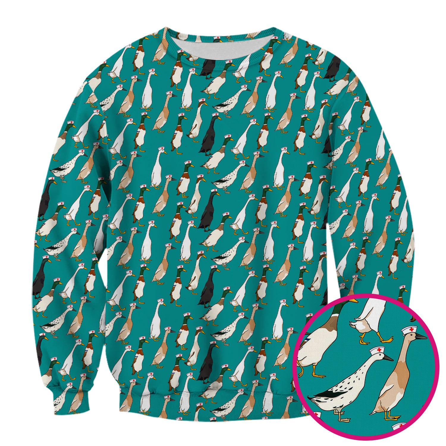 Funny Nurse Duck Pattern Scrub Top, Comfortable Scrubs for Nurses