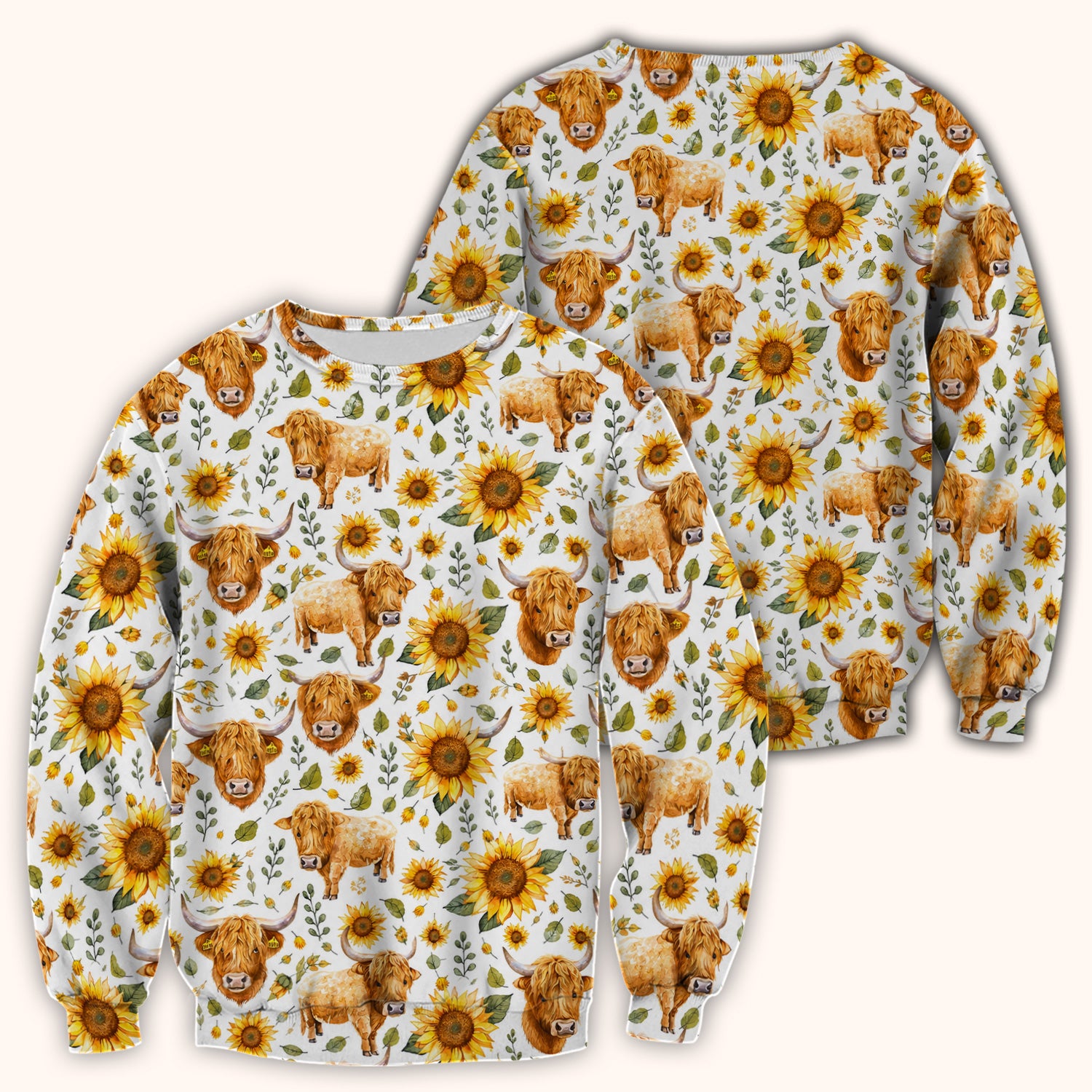 Highland Cow Sunflower Pattern Scrub Top, Comfortable Scrubs for Nurses