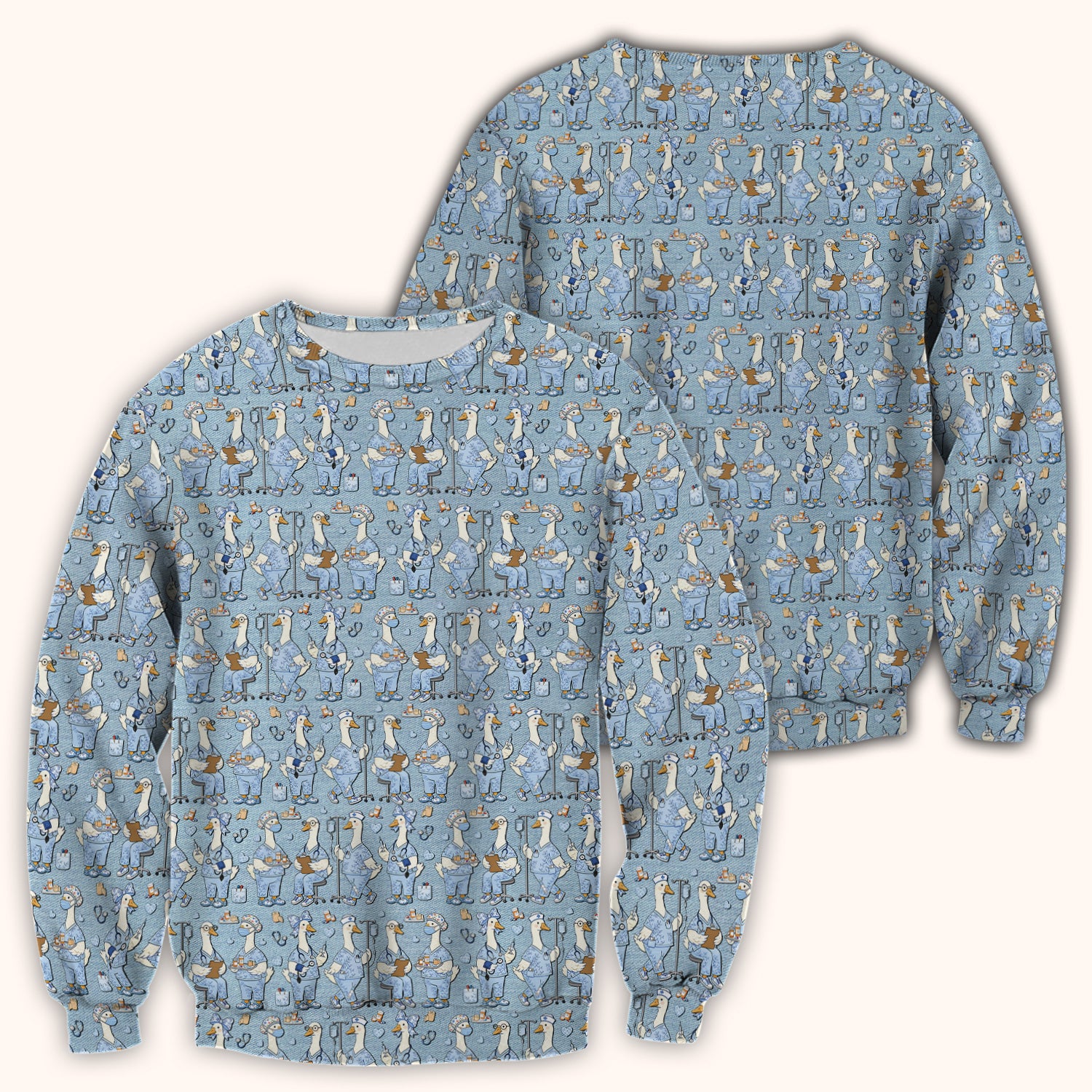 Cute Nurse Goose Working Pattern Scrub Top, Comfortable Scrubs for Nurses