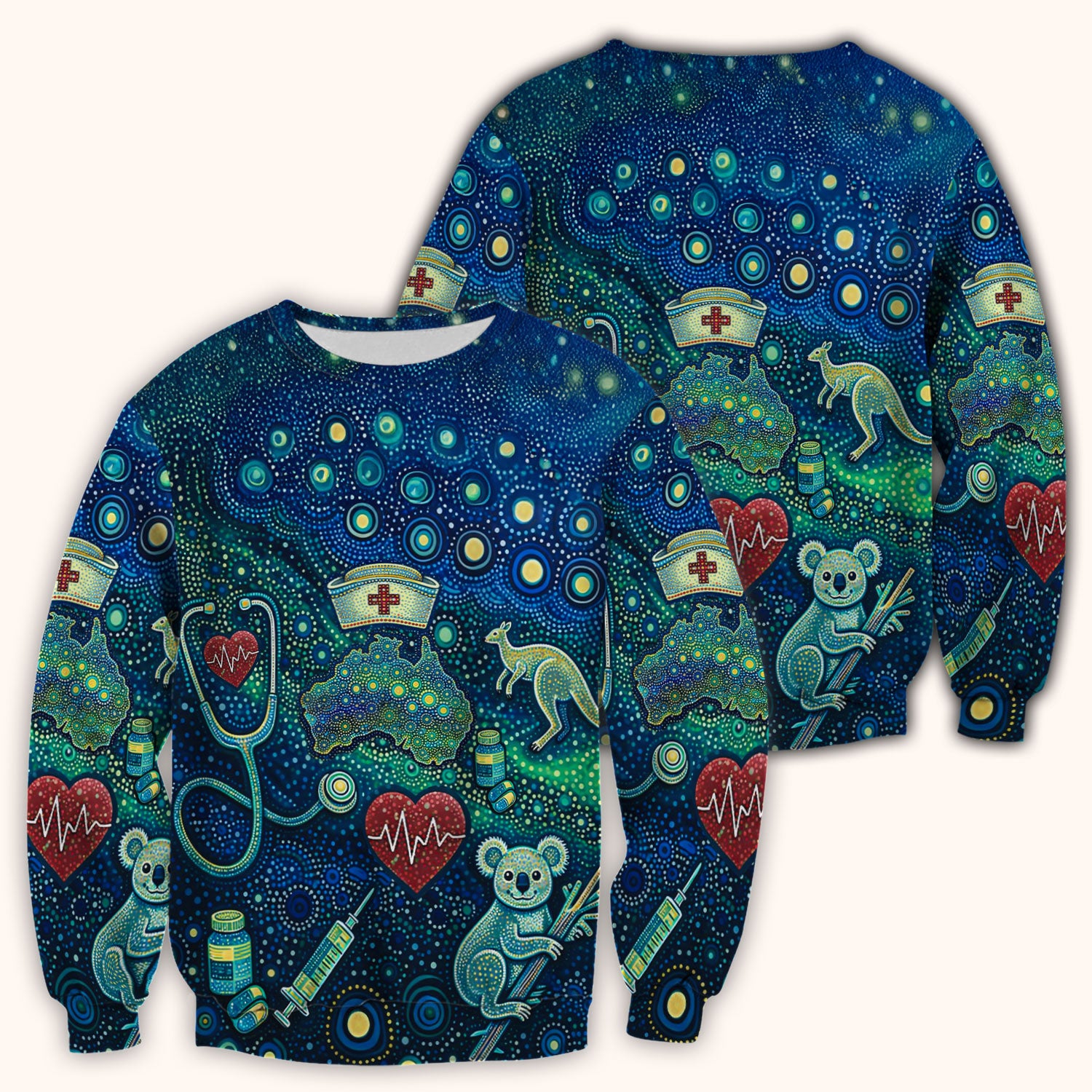 Aboriginal Nurse Australia Scrub Top, Kangaroo Koala Dot Art Medical Pattern Shirt, Breathable Fabrics Nursing Uniform