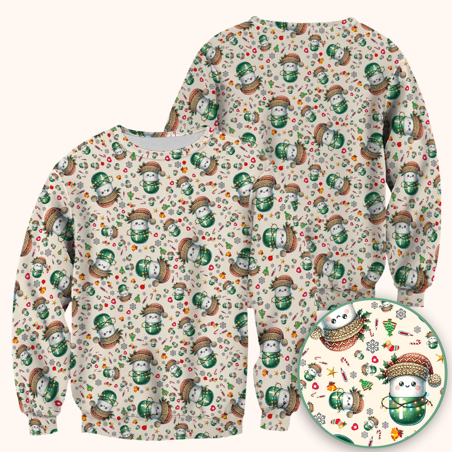 Pharmacy Tech Christmas Scrub Top – Cute Green Snowman Print Nurse Outfit – Funny Holiday Medical Uniform for Pharmacists