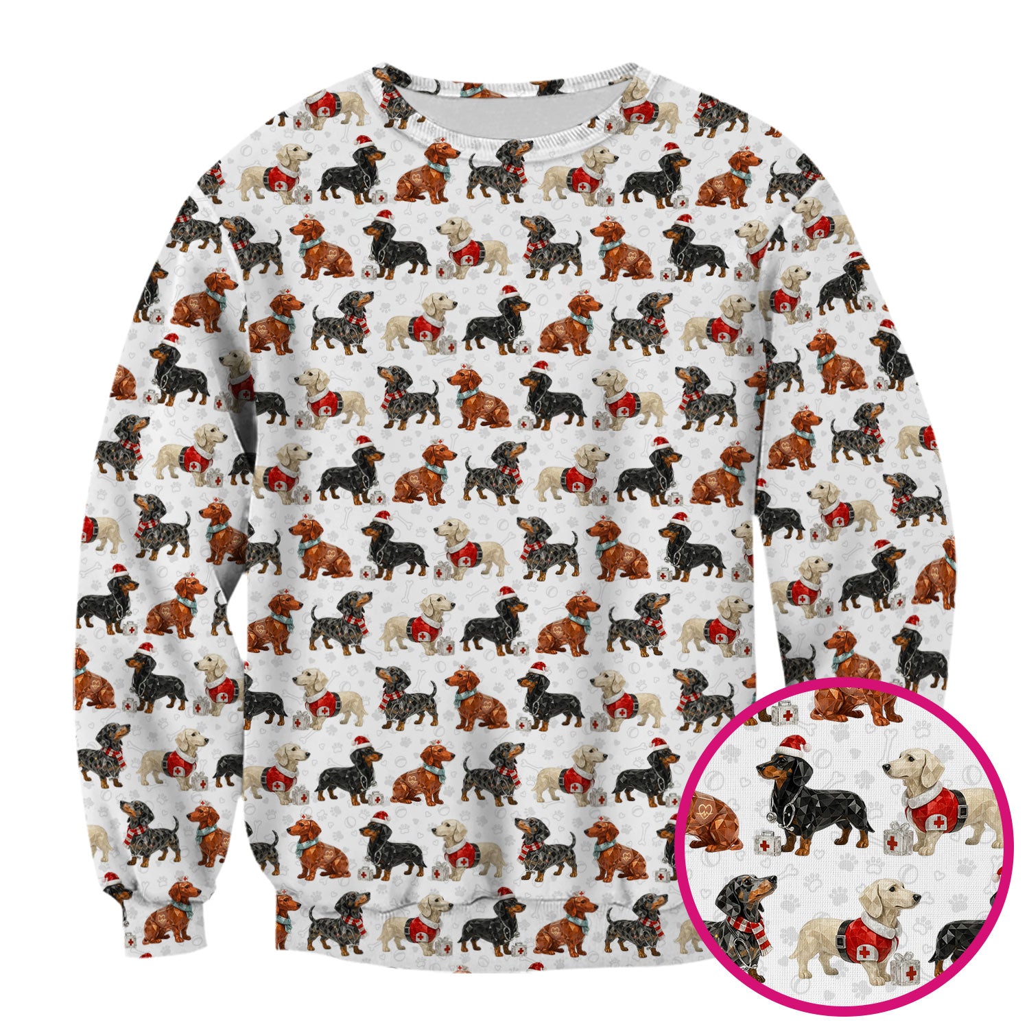 Funny Dachshund Christmas Dog Nurse Scrub Top, Holiday Puppy Medical Uniform Shirt For Nursing