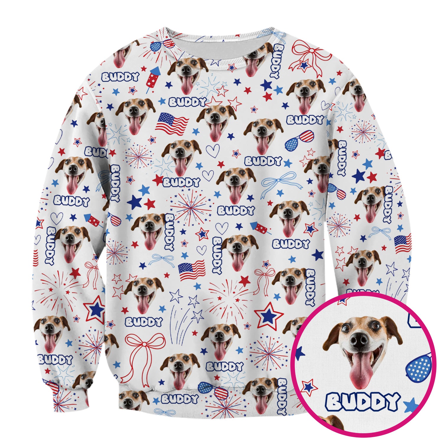 Custom Face Dog Scrub Top, Personalized Patriotic Dog Face Name Pattern Shirt, Breathable Fabrics Nursing Uniform