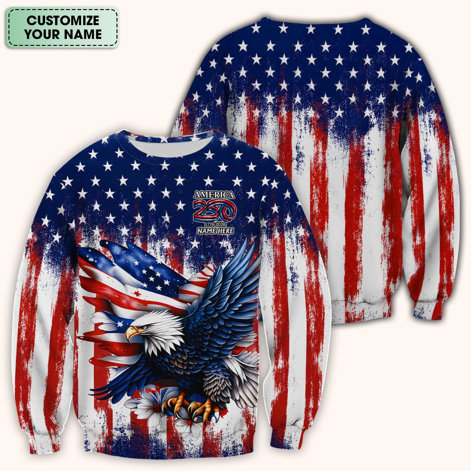 Personalized Patriotic Eagle Flag Pattern Scrub Top, Comfortable Scrubs for Nurses