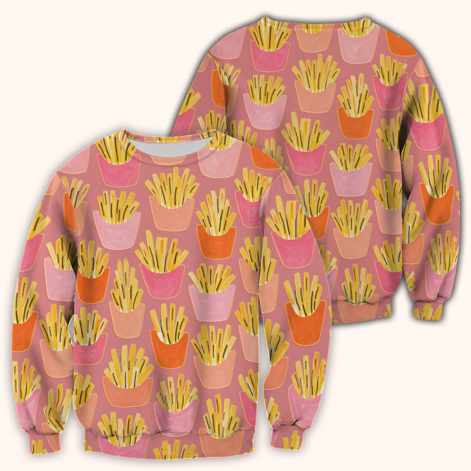 Funny French Fries Snack Food Pattern Scrub Top, Comfortable Scrubs for Nurses