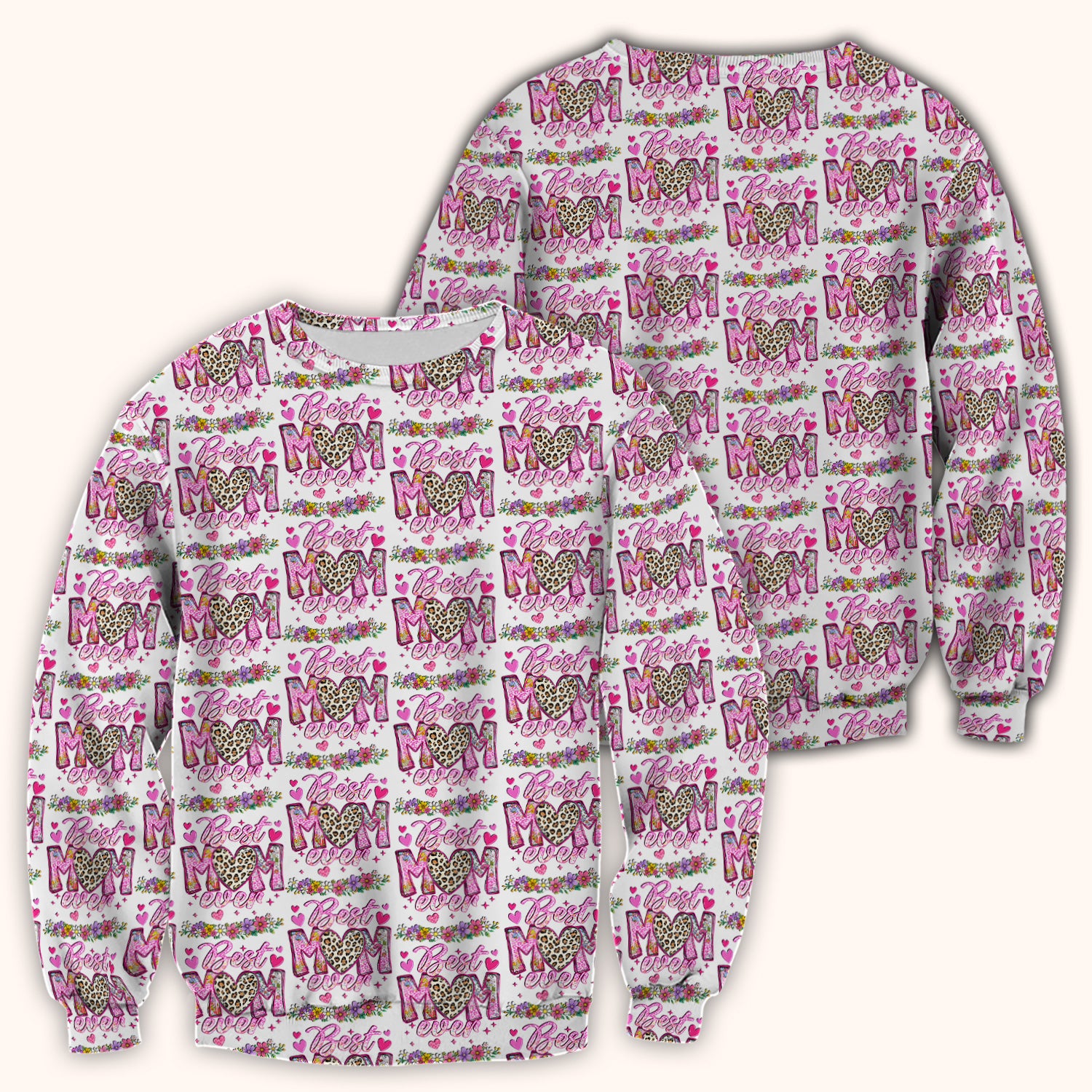 Best Mom Ever Leopard Heart Floral Pattern Scrub Top, Comfortable Scrubs for Nurses