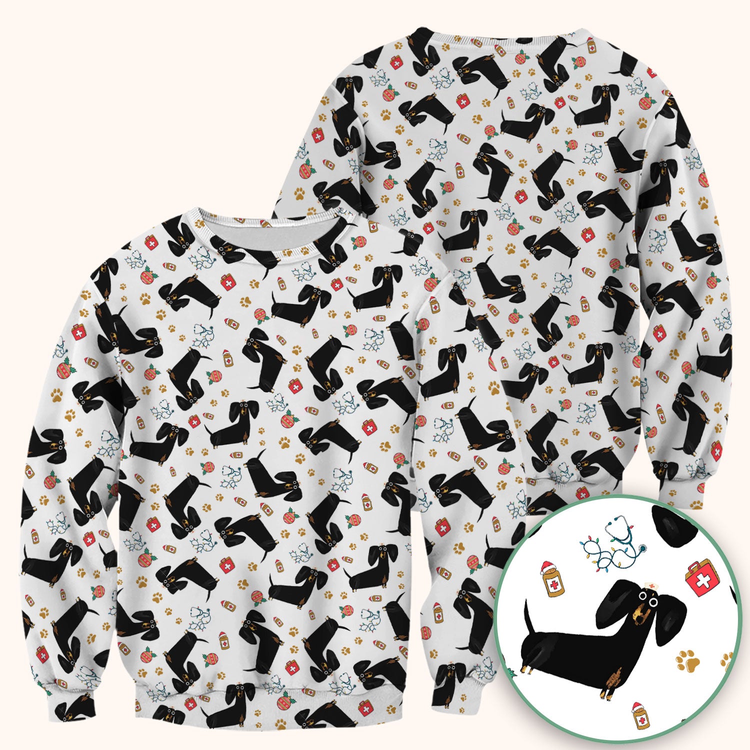 Funny Wiener Dog Scrub Top for Nurses - Cute Black Dachshund Medical Shirt - Dog Lover Nursing Uniform Gift for Women