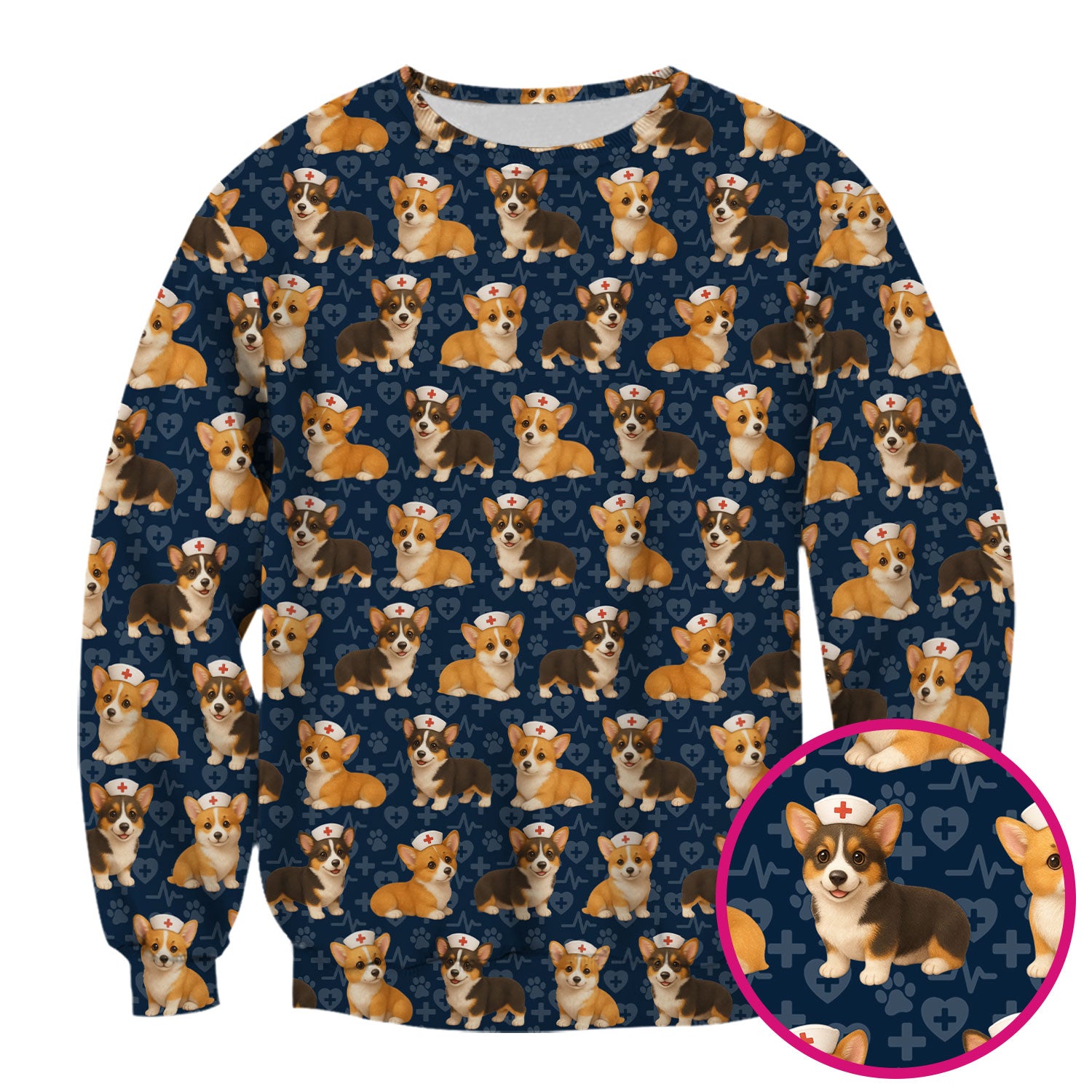 Christmas Corgi Scrubs for Women - Cute Dog Pattern Medical Scrub Top - Festive Holiday Christmas Scrubs with Adorable Corgi Design
