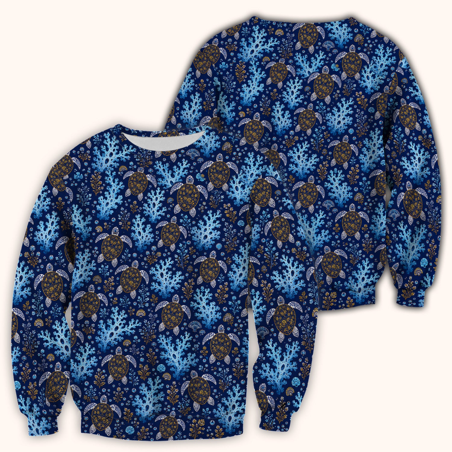Ocean Turtle Coral Nurse Pattern Scrub Top for RN, CNA, Coastal Sea Life Medical Uniform