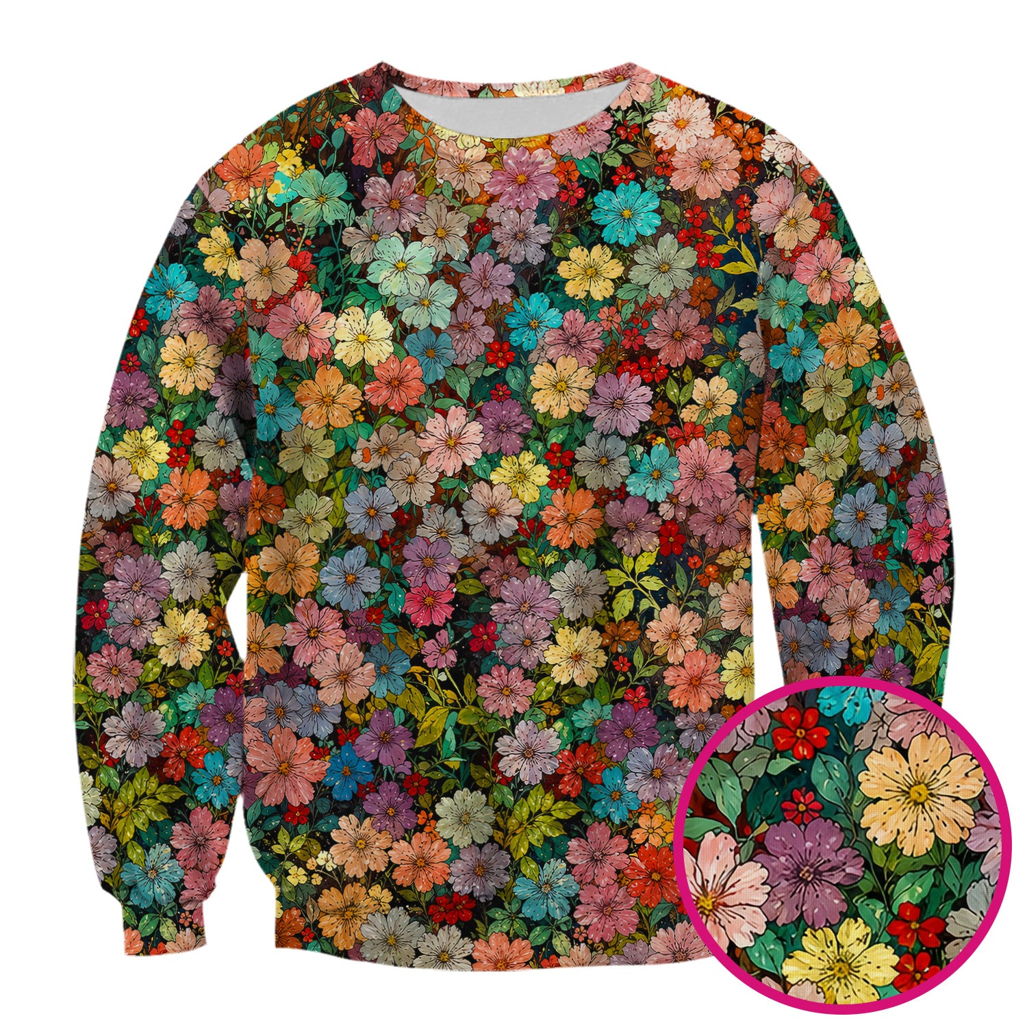 Colorful Wildflower Garden Bloom Pattern Scrub Top, Comfortable Scrubs for Nurses