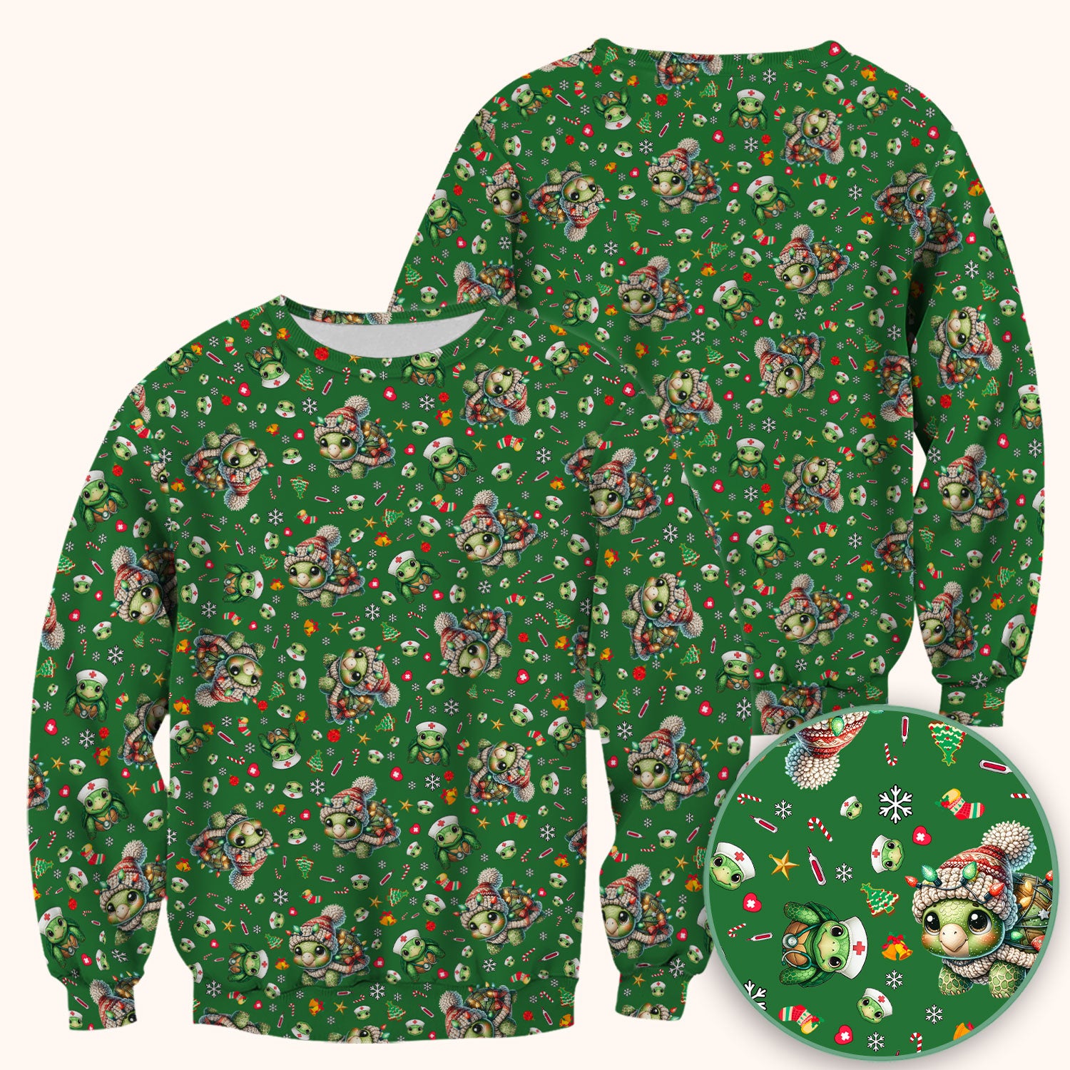 Christmas Turtle Scrub Top - Cute Funny Nurse Shirt - Holiday Medical Uniform for Women RN LPN CNA Gift Idea