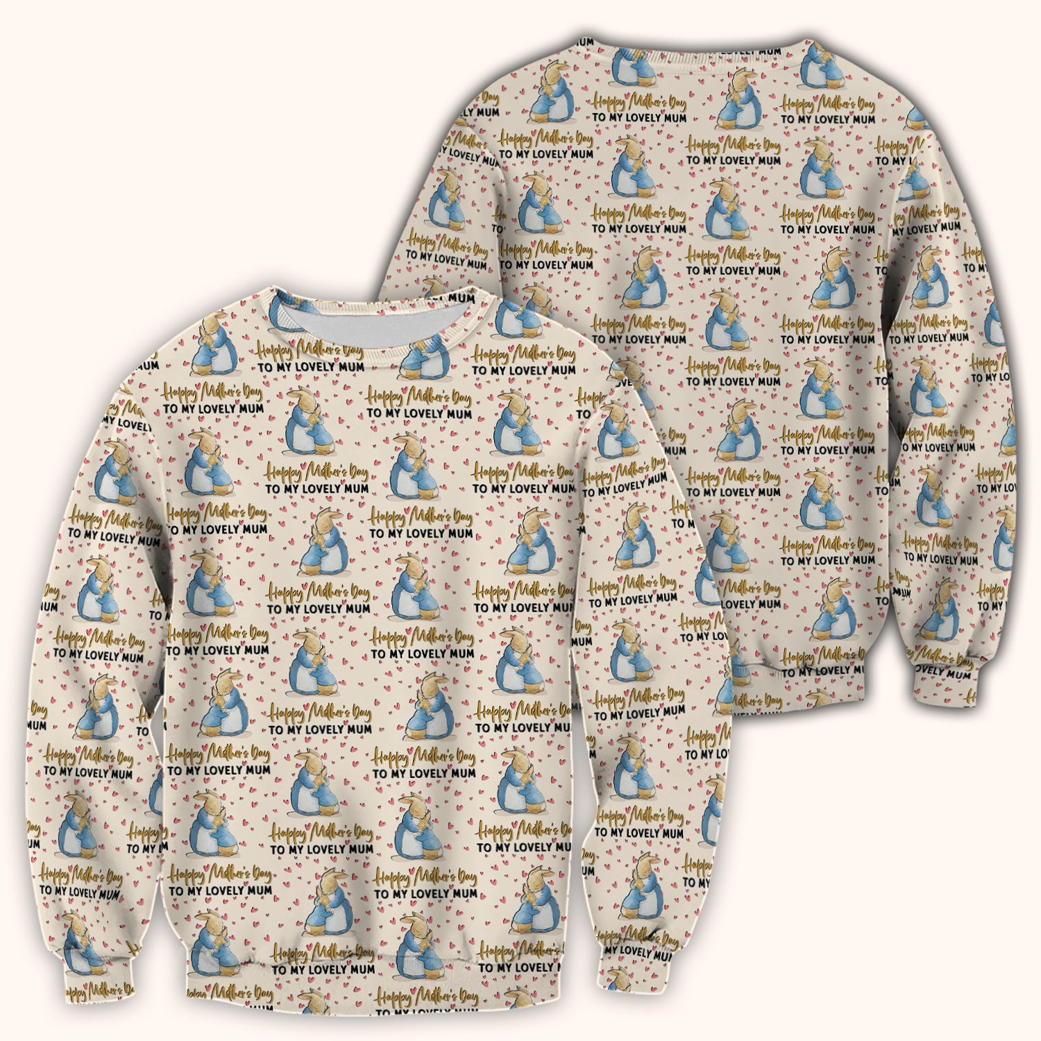 Happy Mothers Day Bunny Love Pattern Scrubs Top, Comfortable Scrubs for Nurses