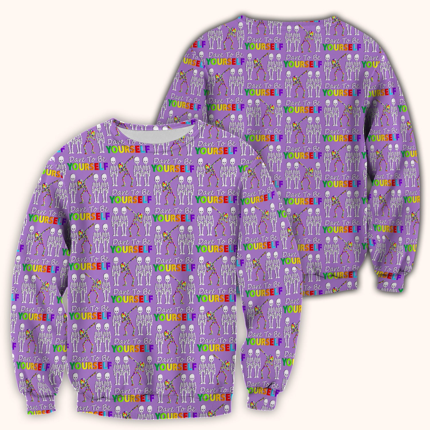 Rainbow Skeleton Dare To Be Yourself Pattern Scrubs Top, Comfortable Scrubs for Nurses