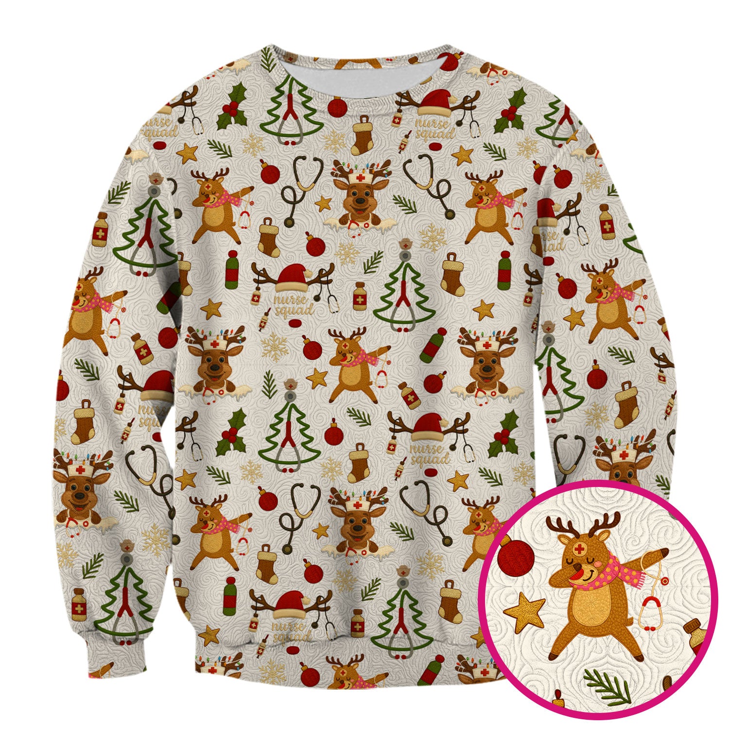 Christmas Reindeer Scrub Top - Cute Holiday Nurse Scrubs with Reindeer Print - Funny Xmas Medical Scrub Shirt Gift for Women CNA RN Doctor
