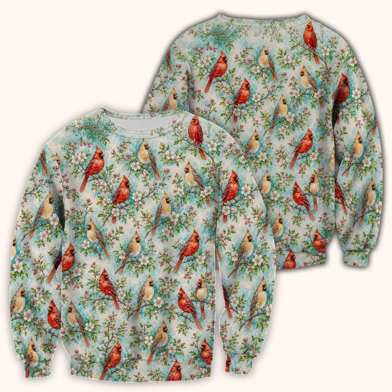 Cardinal Blossom Branch Pattern Scrub Top, Comfortable Scrubs for Nurses