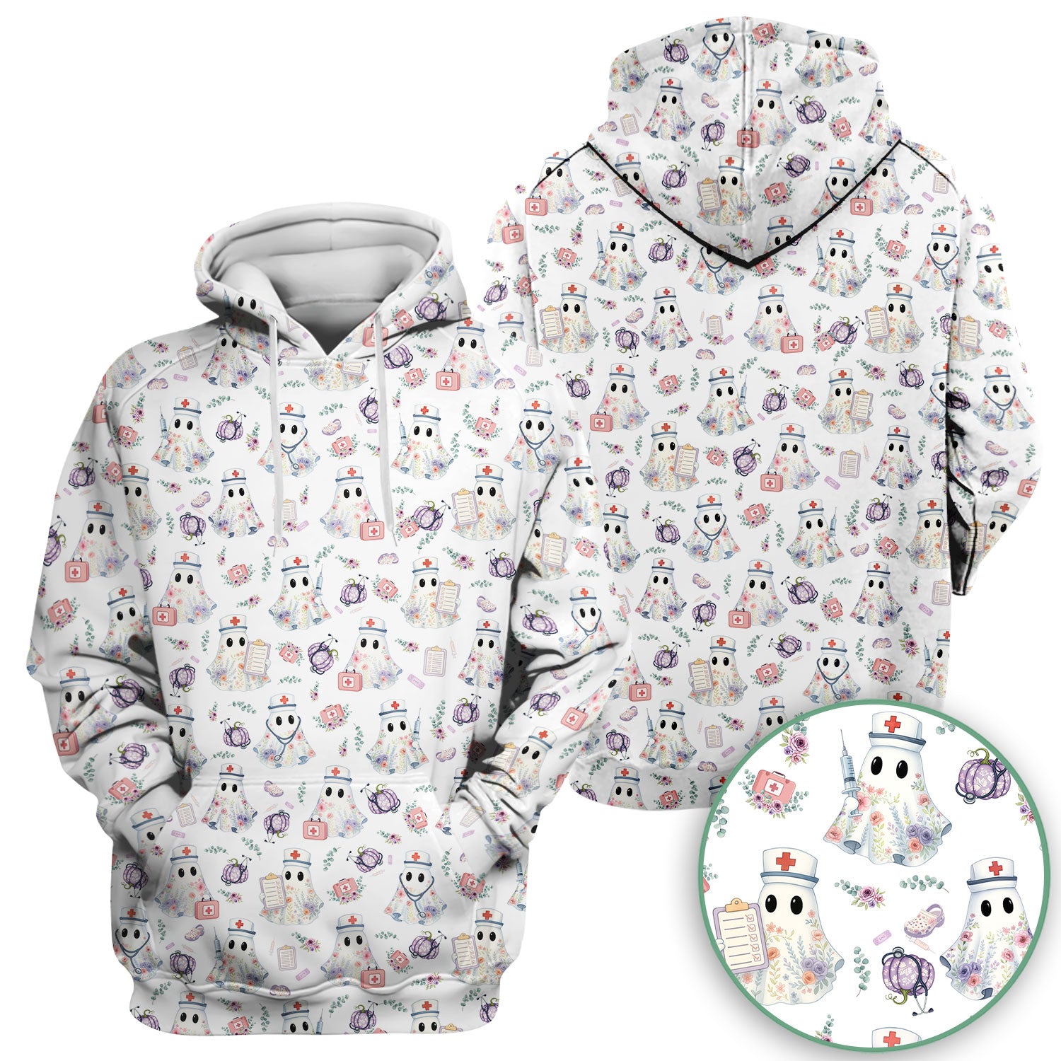 Ghost Nurse Medical Uniform - Cute Boo Halloween Pumpkin Scrub Top for Women - Gift for CRNA ICU Nurses