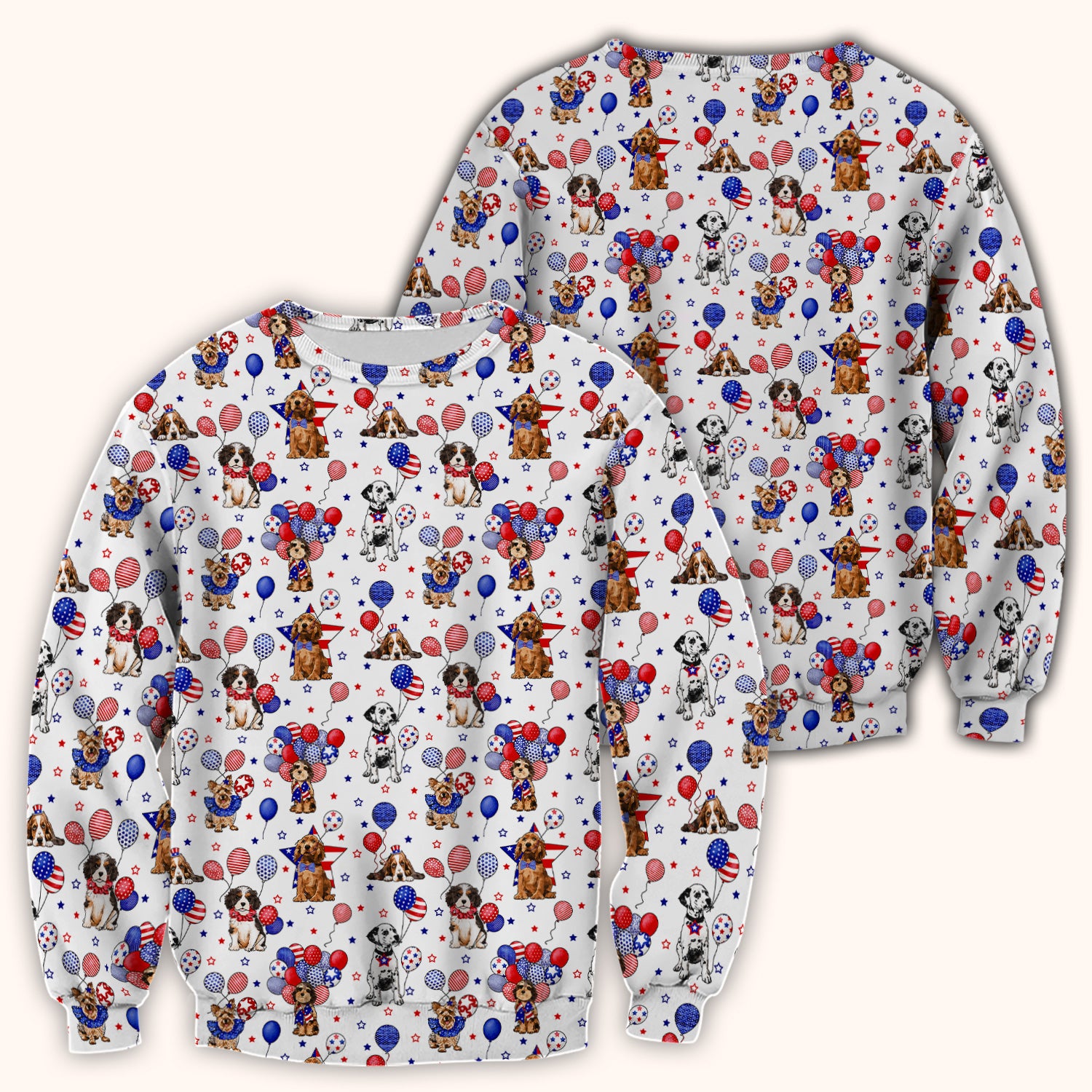 Patriotic Dogs With USA Flag Balloons Pattern Scrub Top, Comfortable Scrubs for Nurses