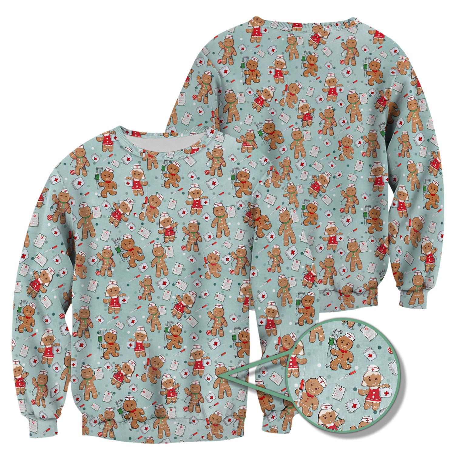 Cute Nurse Christmas Scrub Top - Funny Gingerbread Man & Medical Design - Gift for Women RN LPN & Pediatric Nurses