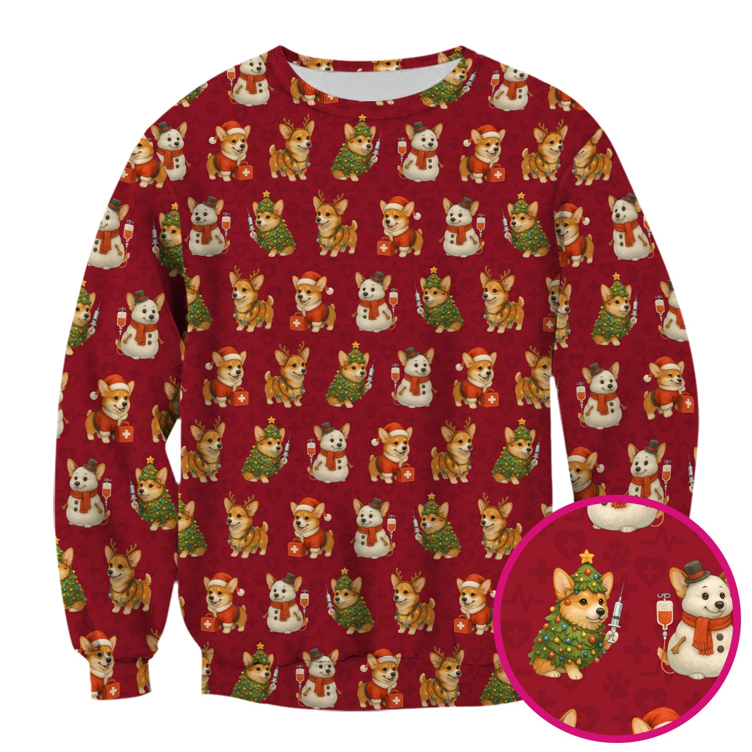 Cute Christmas Corgi Scrubs - Festive Pattern Scrub Top for Women - Cozy Holiday Nurse Scrubs Gift for Dog Lovers