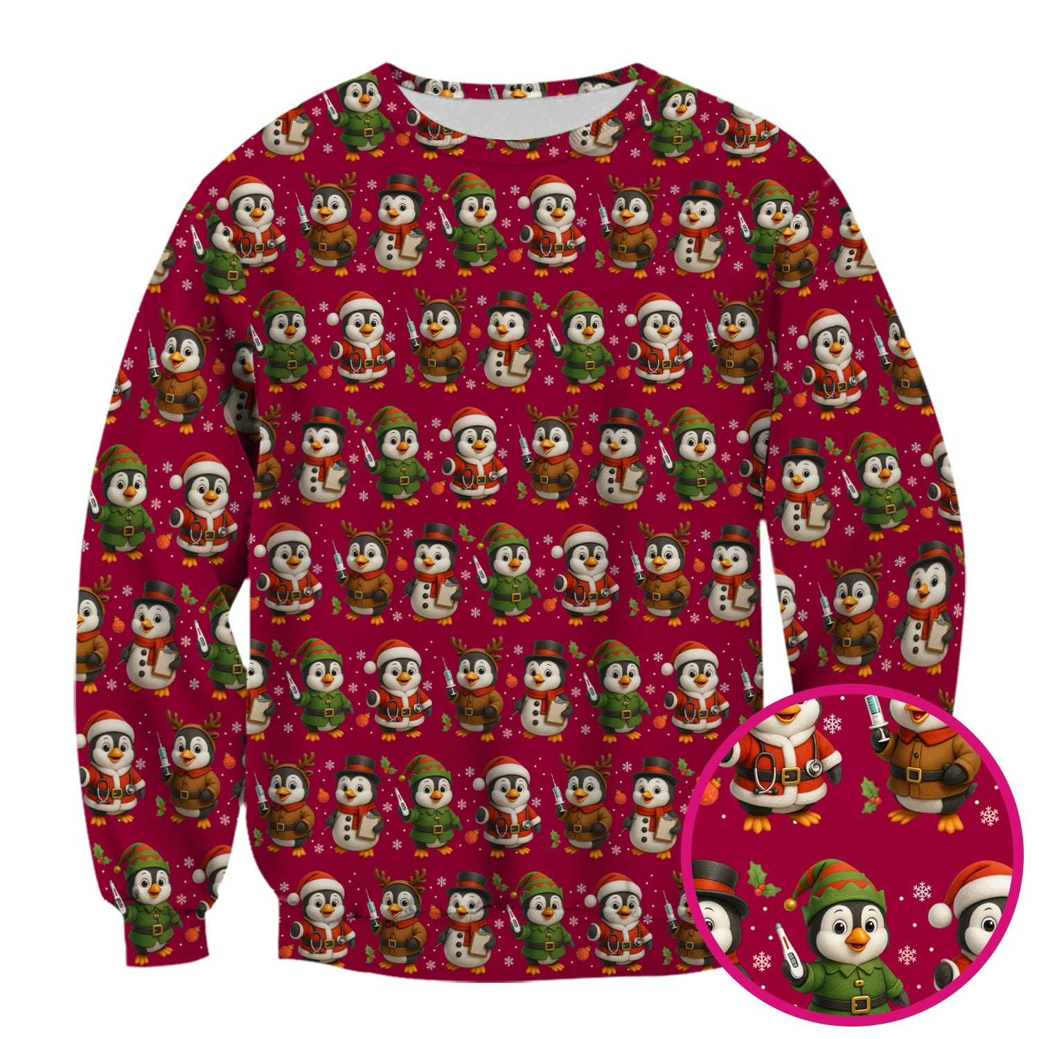 Cute Christmas Penguin Scrubs - Festive Pattern Scrub Top for Women - Cozy Holiday Scrubs Perfect for Nurse Gift Season