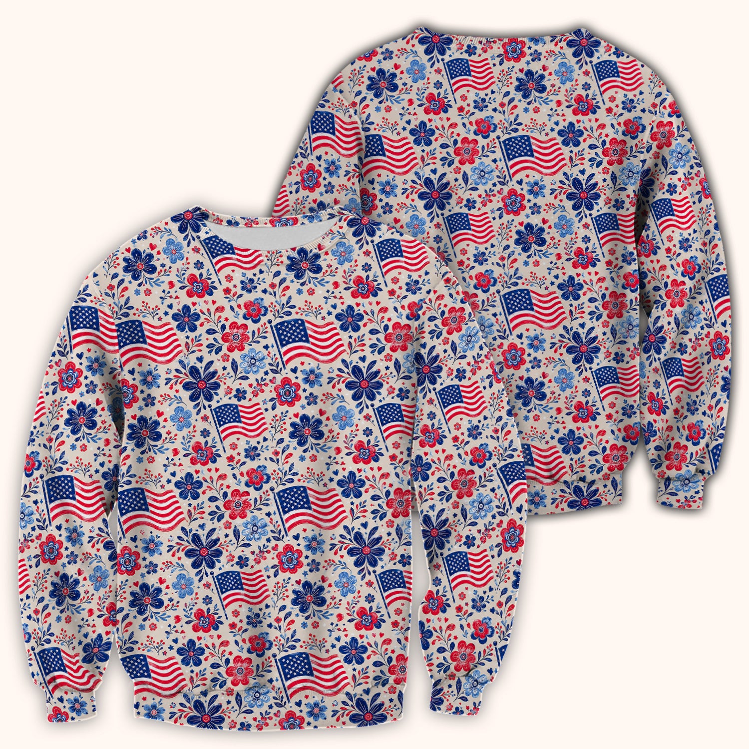 Patriotic Flag Floral Nurse Scrub Top for RN, CNA, Fourth Of July Uniform
