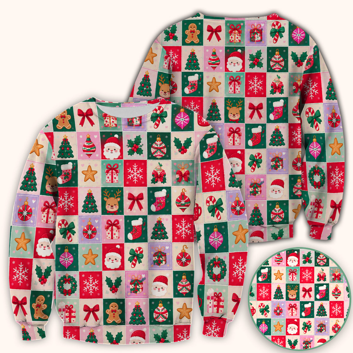 Cute Christmas Santa Patchwork Scrub Top, Comfortable Scrubs for Nurses