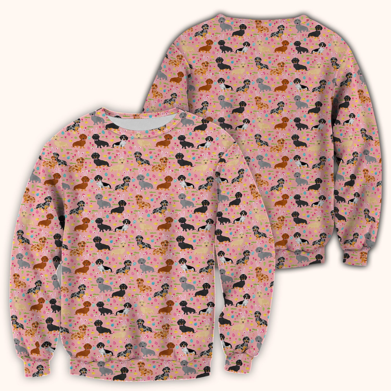 Easter Dachshund Dog Pattern Scrub Top, Comfortable Scrubs for Nurses