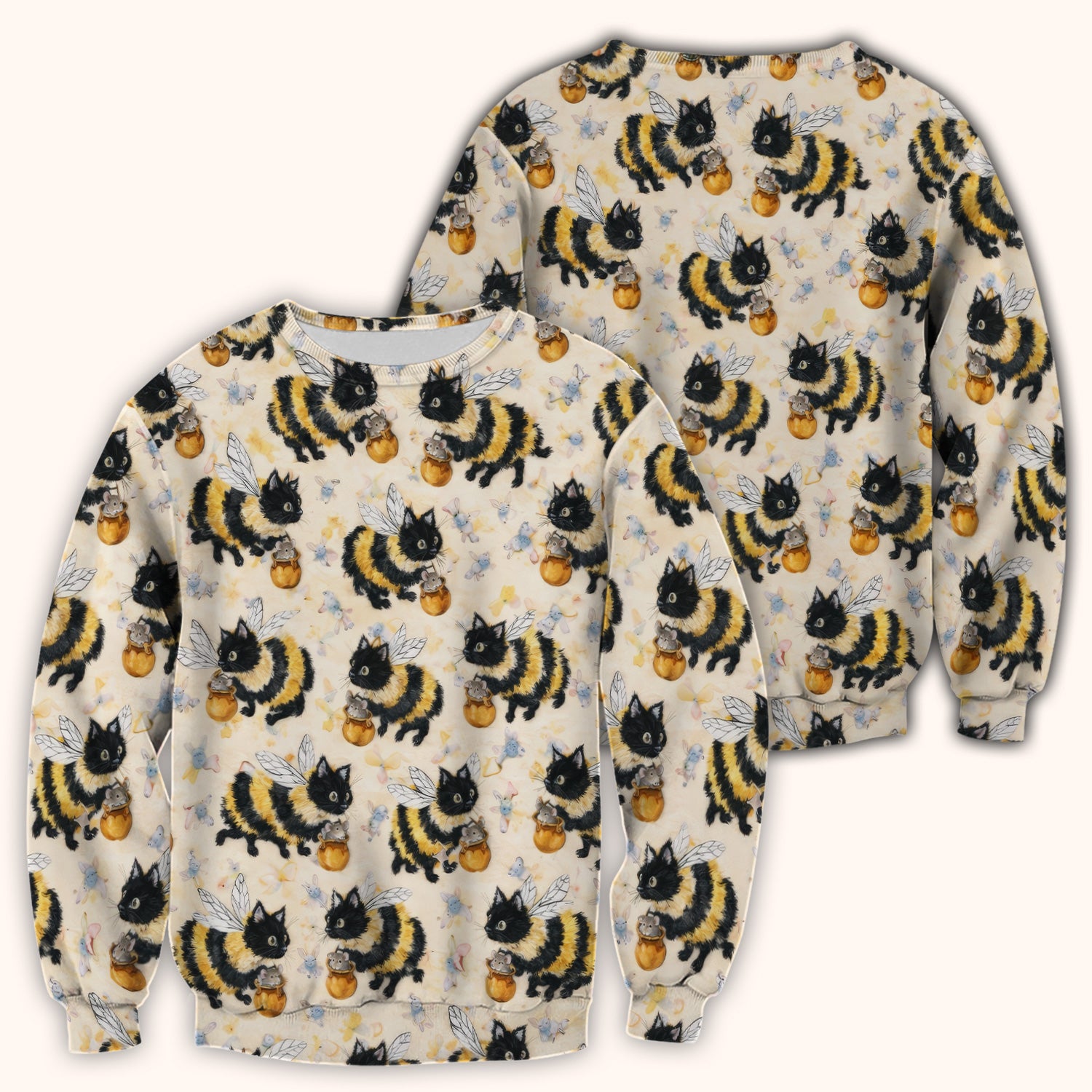 Adorable Nurse Bumblebee Cat Honey Jar Winged Pattern Scrub Top, Comfortable Scrubs for Nurses