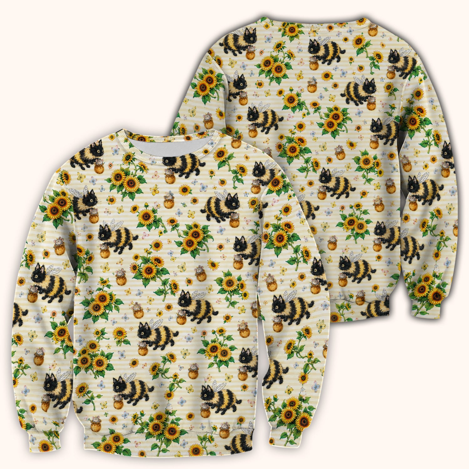 Cute Bumblebee Cat Sunflower Pattern Scrub Top, Comfortable Scrubs for Nurses