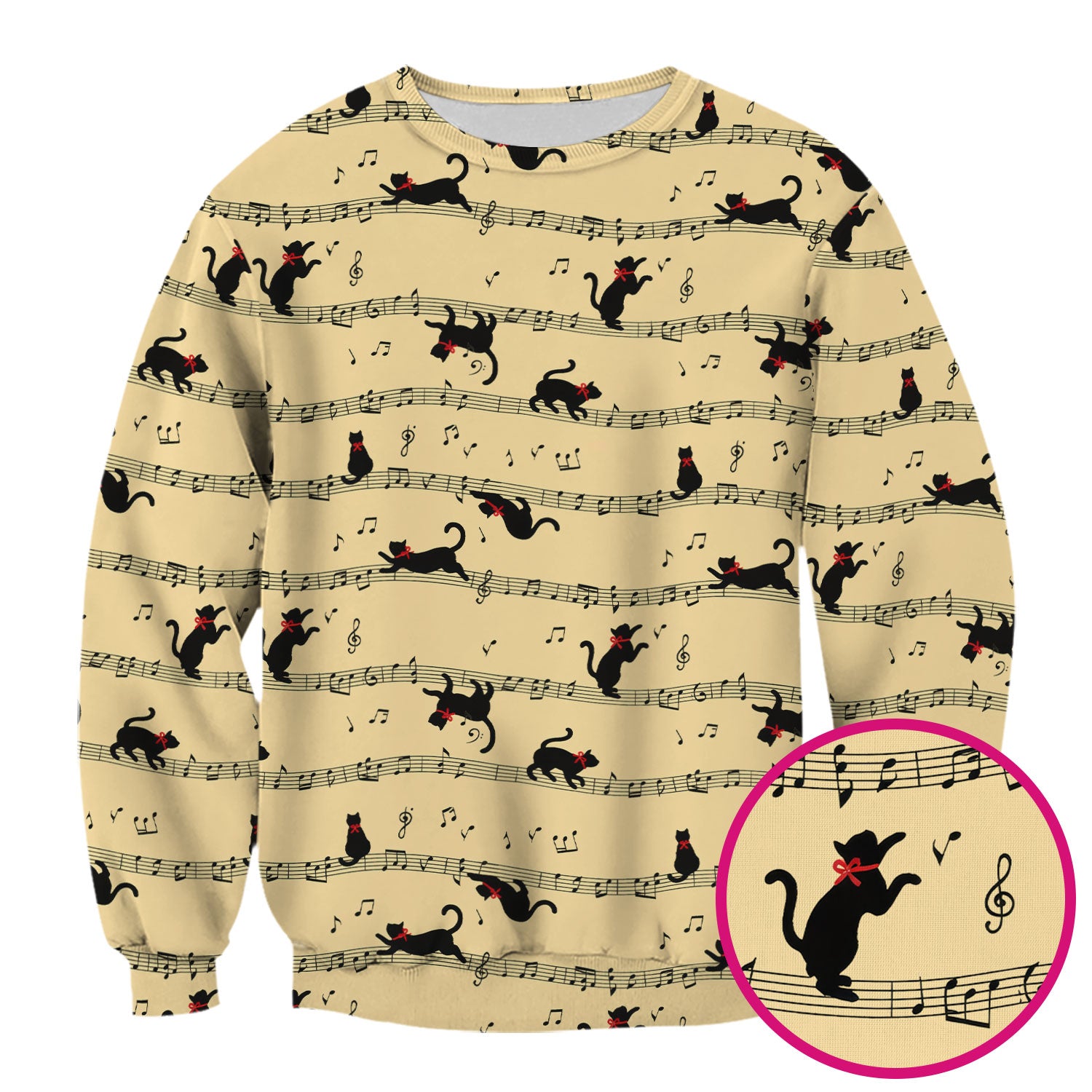 Cute Dancing Black Cat Music Staff Pattern Scrub Top, Comfortable Scrubs for Nurses