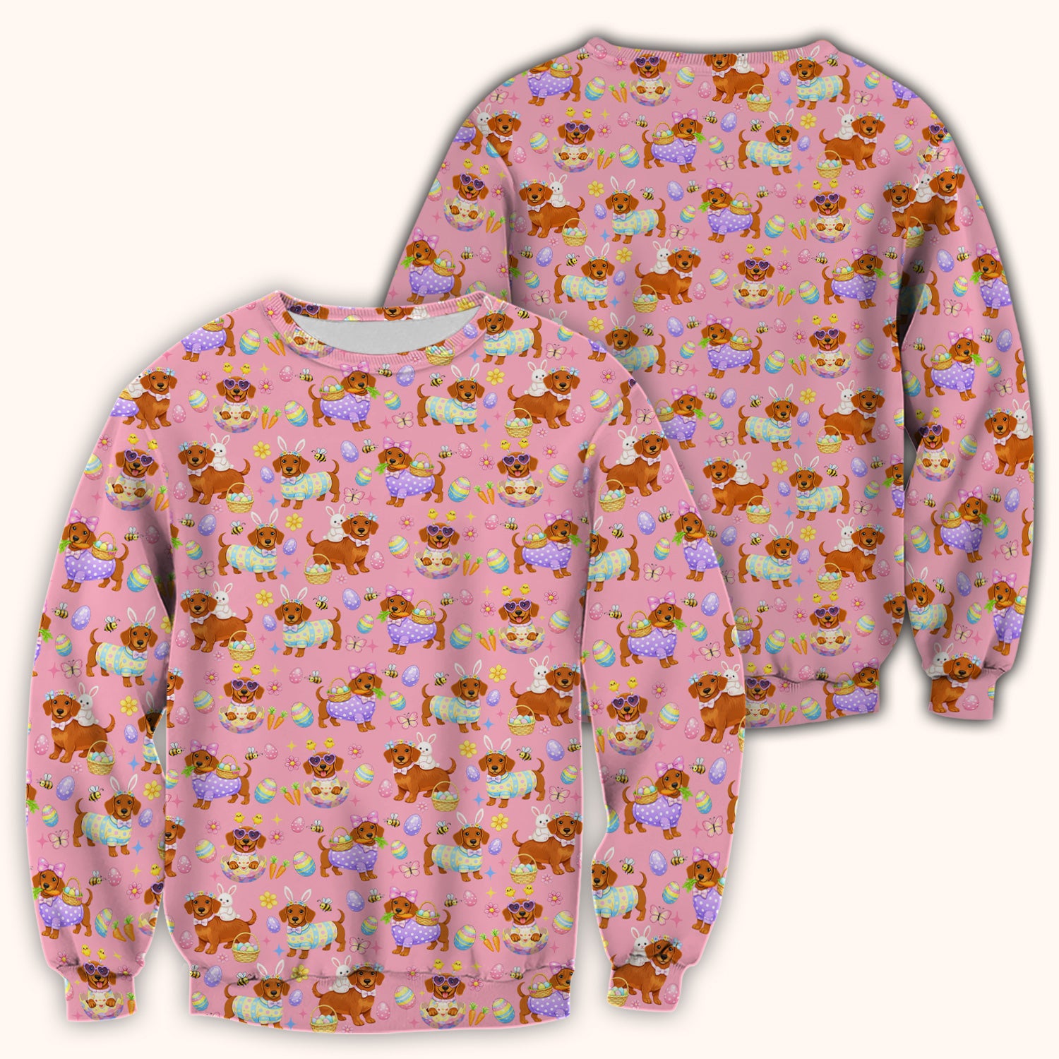 Cute Easter Dachshund Dog Pattern Scrub Top, Breathable Healthcare Uniform Top