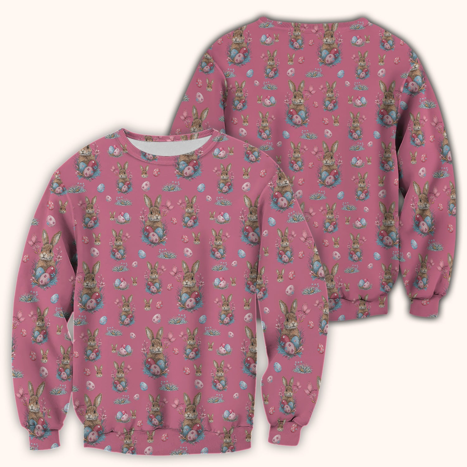Pastel Easter Bunny Nest Pattern Scrub Top, Comfortable Scrubs for Nurses