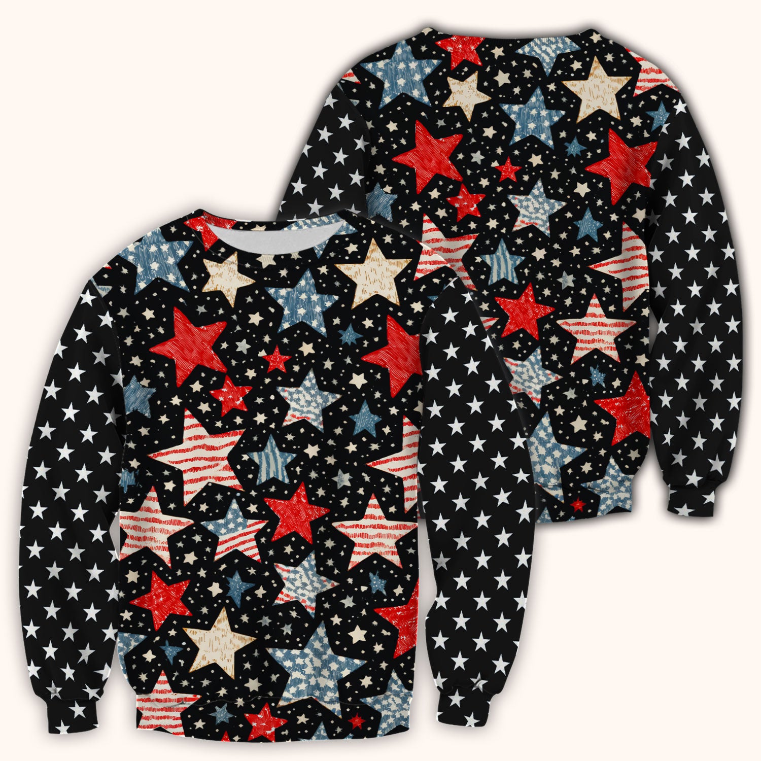 Patriotic Star Pattern Medical Scrub Top, Breathable Fabrics Nursing Uniform