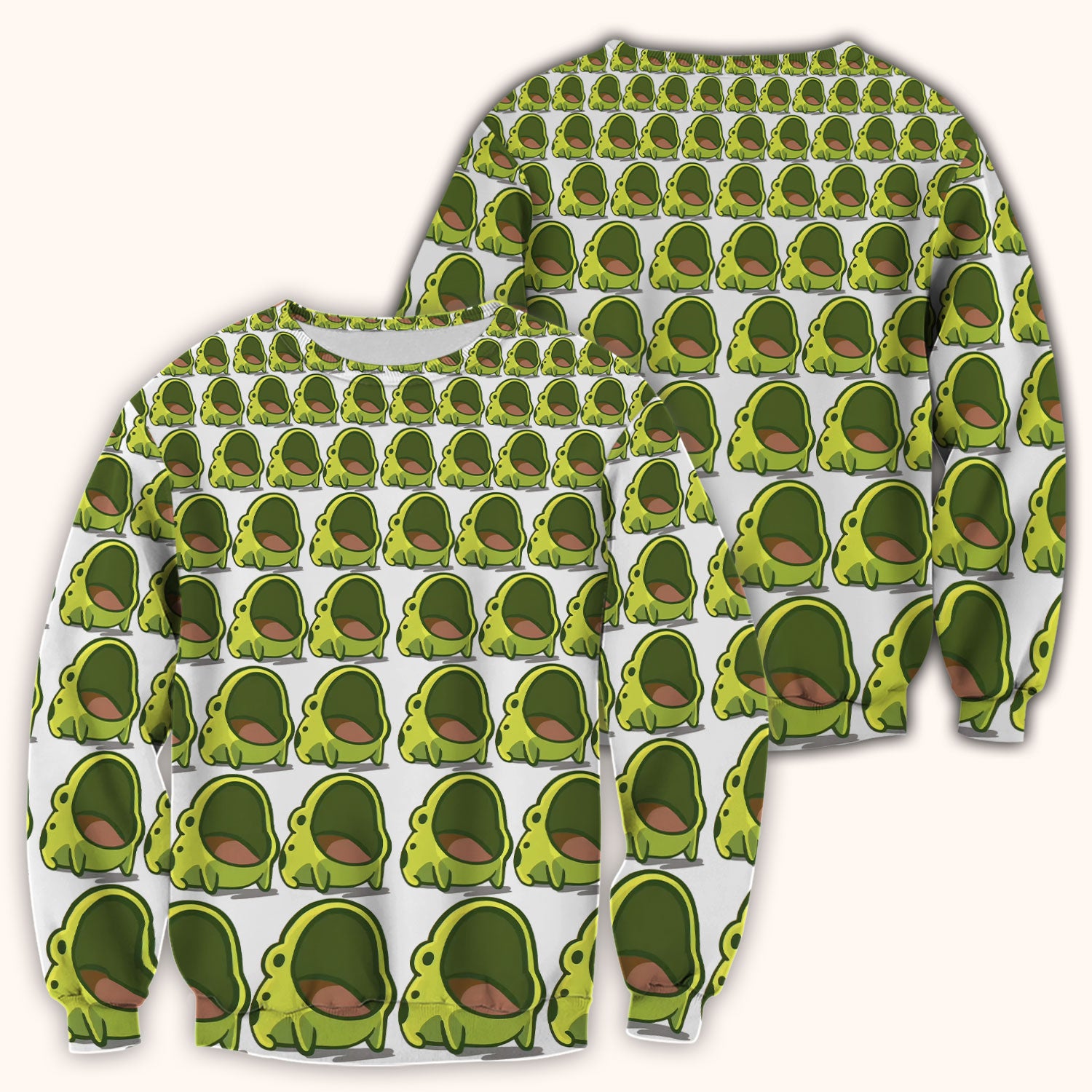 Cute Green Frog Cartoon Pattern Scrub Top, Breathable Fabrics Nursing Uniform