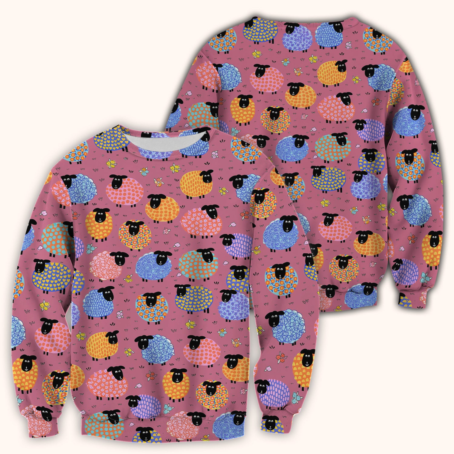 Funny Colorful Sheep Pattern Scrub Top, Comfortable Scrubs for Nurses