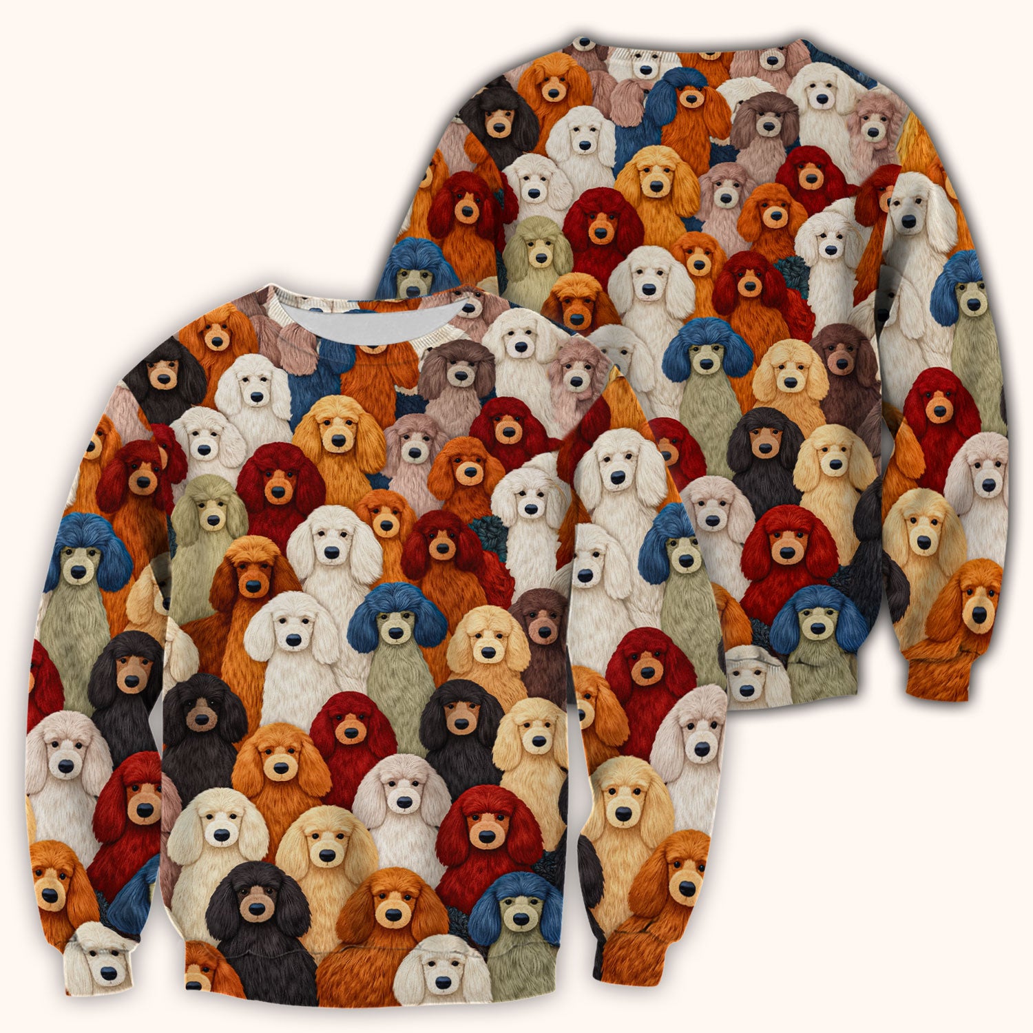 Multicolor Poodle Dog Pattern Scrub Top, Breathable Fabrics Nursing Uniform