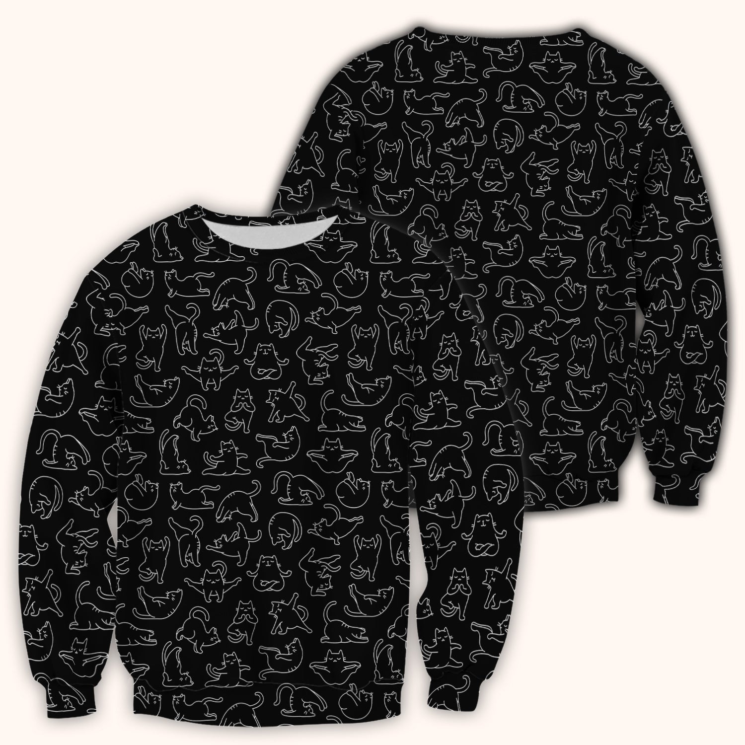 Cute Cat Outline Playing Pattern Scrub Top, Colorful Gothic Nurse Scrubs Uniform