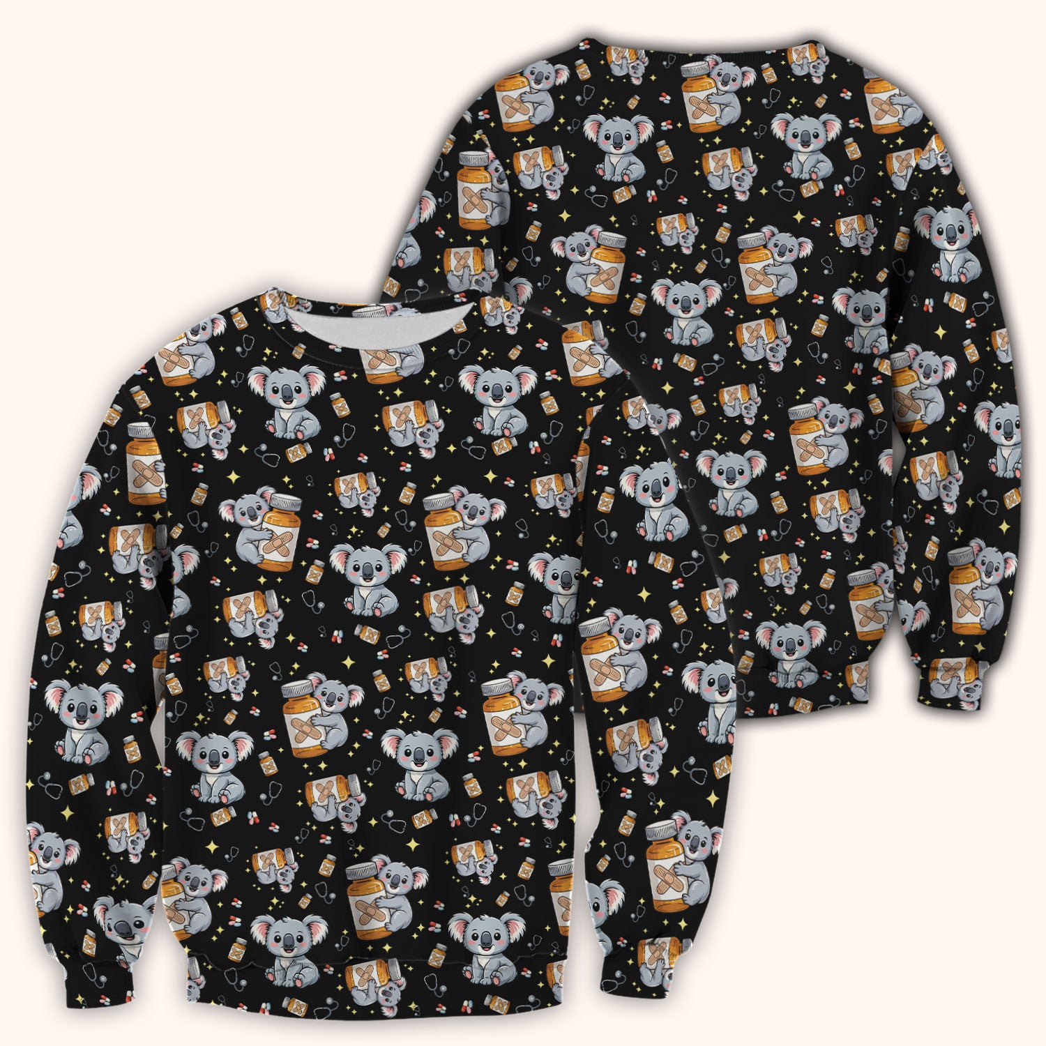 Cute Koala Nurse Bandage Medicine Print Scrub Top, Comfortable Scrubs for Nurses